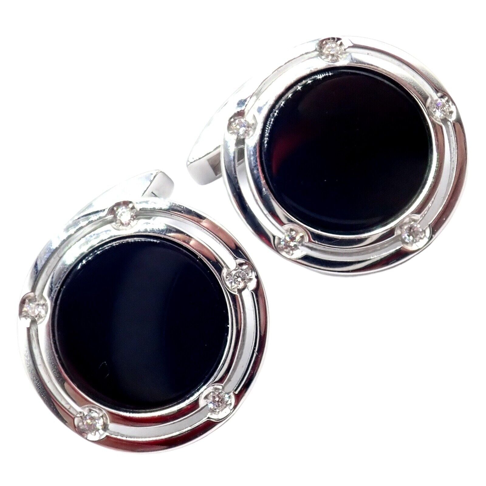 Authentic Damiani Brad Pitt 18k White Gold Diamond Black Onyx Cufflinks for Men - Luxury Gift for Weddings, Business & Formal Events