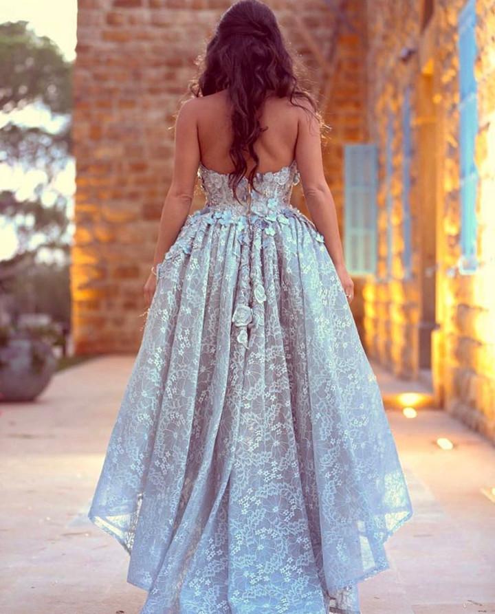 Elegant Gray Sweetheart Lace Prom Dress with Short Front & Long Back - Perfect for Homecoming, Formal Dances & Special Occasions