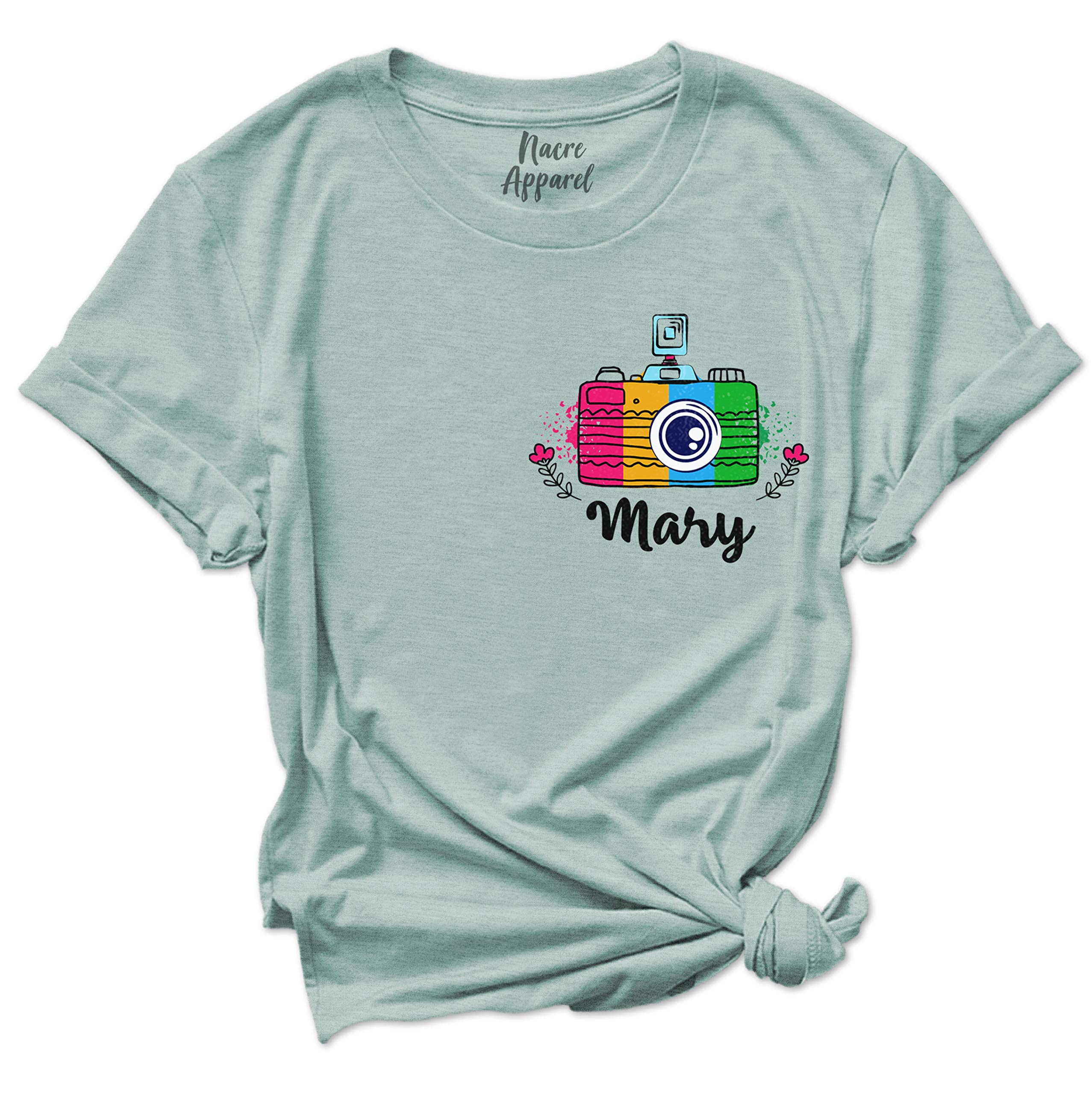 Women's Rainbow Camera Print Photography T-Shirt - Custom Photographer Outfit for Photo Shoots, Camera Enthusiasts & Creative Professionals