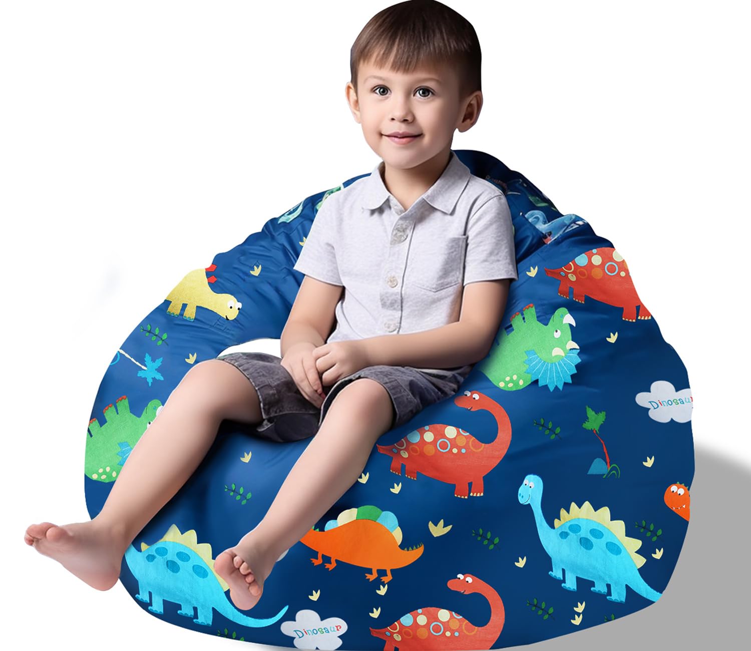 Soft Cotton Canvas Stuffed Animal Storage Bean Bag Chair with Zipper - No Filler Toy Organizer for Kids | Perfect for Playroom, Bedroom & Nursery Organization
