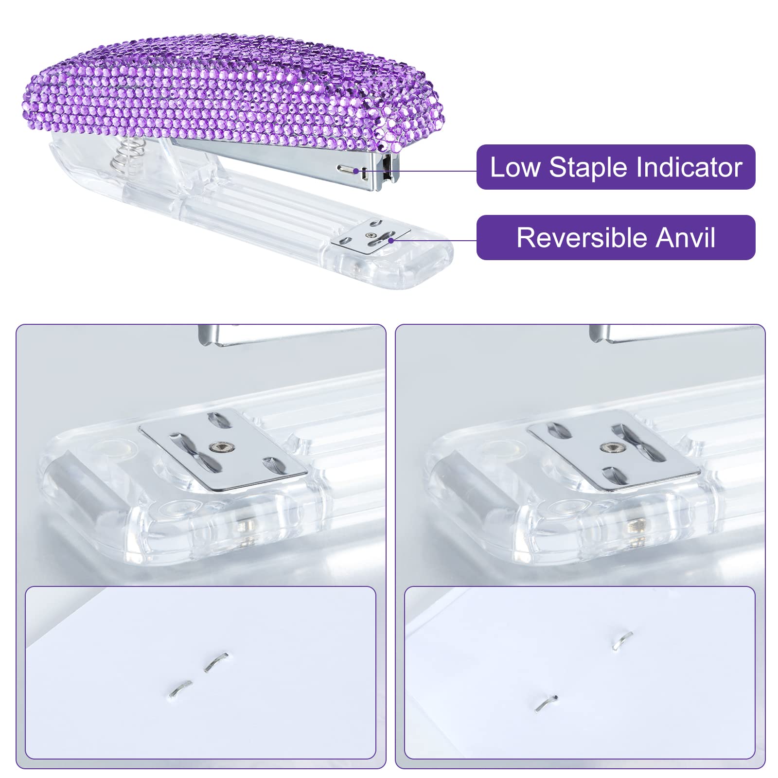 Elegant Purple Crystal Handmade Desktop Tape Dispenser & Stapler Set - Perfect for Office, School, and Home Organization