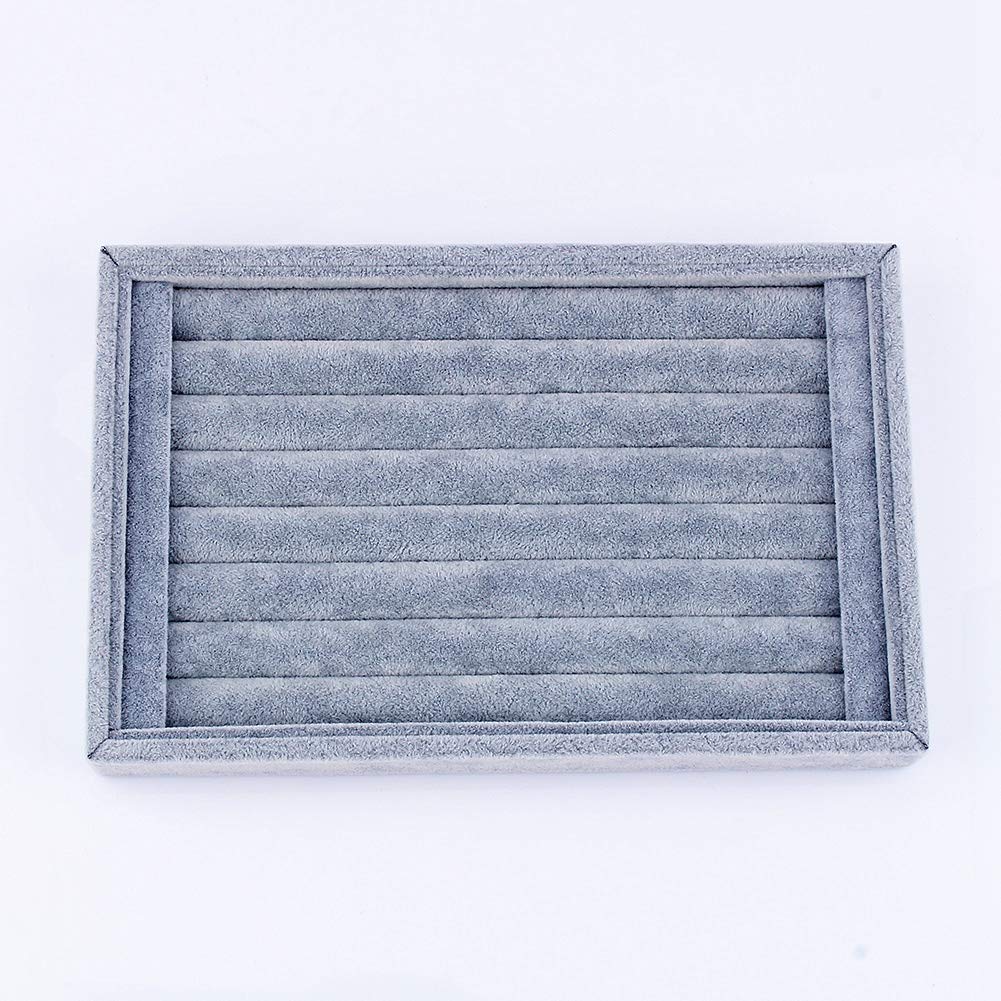 Tbest Velvet Gray Jewelry Storage Box - 7 Slot Ring Earrings Studs Display Organizer with Cufflinks Tray | Perfect for Bedroom Vanity, Travel Jewelry Case & Gift Presentation