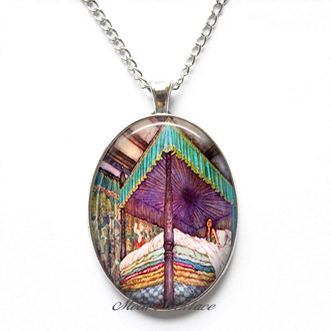 Charm Necklace - Princess & The Pea Pendant Fairy Tale Jewelry | Insomnia Gift for Women | Perfect for Storybook Themed Parties, Bedtime Routines & Unique Gifts