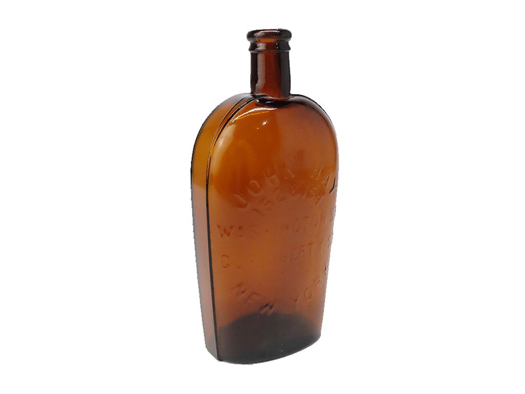 Vintage 1870s John Hay Brown Glass Whiskey Flask - Amber Glass Bottle - Perfect for Bourbon, Whiskey & Liquor Collection - Home Bar Decor & Gift for Whiskey Lovers
