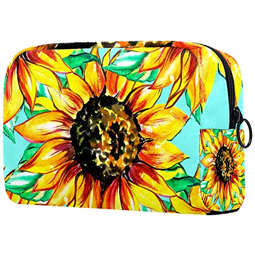 TIKISMILE Large Watercolor Sunflower Makeup Bag - Travel Toiletry Cosmetic Pouch for Women & Girls - Perfect for Travel, Gym, and Daily Essentials Storage
