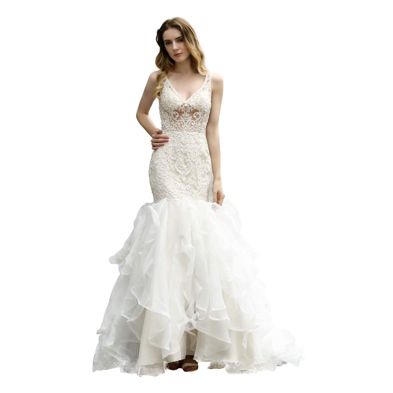 Elegant Lace Applique Bridal Gowns for Wedding Bride - Perfect for Church Ceremony, Beach Wedding & Reception