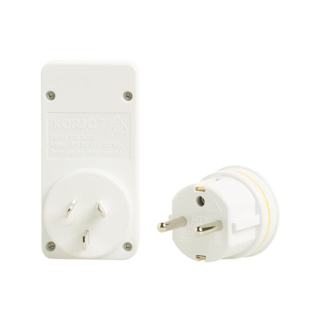 Korjo USB Travel Adapter for Europe - Dual USB Ports (2.4A) - Compact & Universal Charger for iPhone, Android, Laptops - Perfect for Business Trips & Vacations