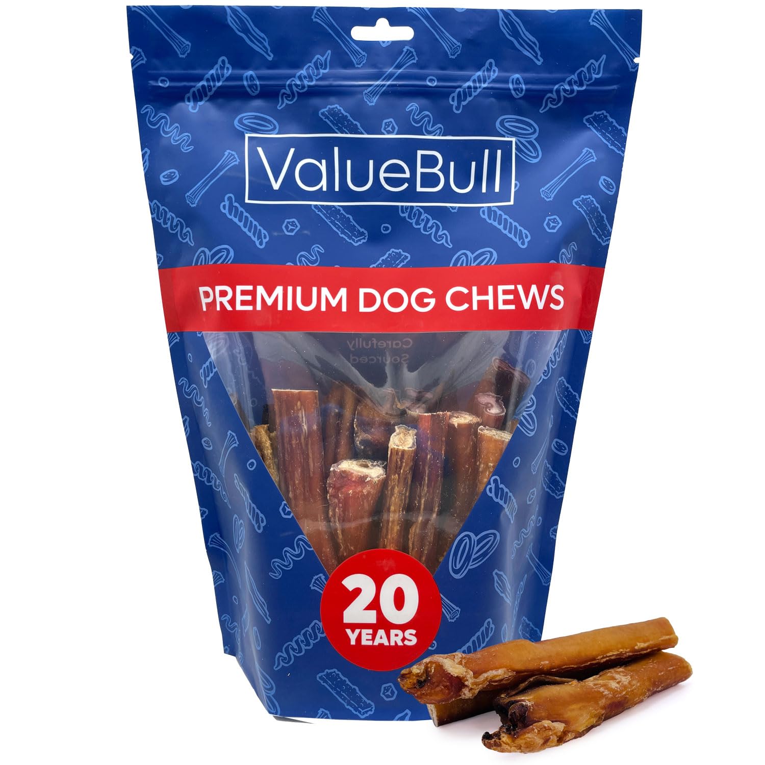 ValueBull Bully Sticks for Dogs - Jumbo 4-6 Inch Natural Dog Chews, 25 Count All-Natural Beef Pizzle Treats, Single-Ingredient Rawhide Alternative for Medium & Large Breeds - Perfect for Training, Teething & Dental Health
