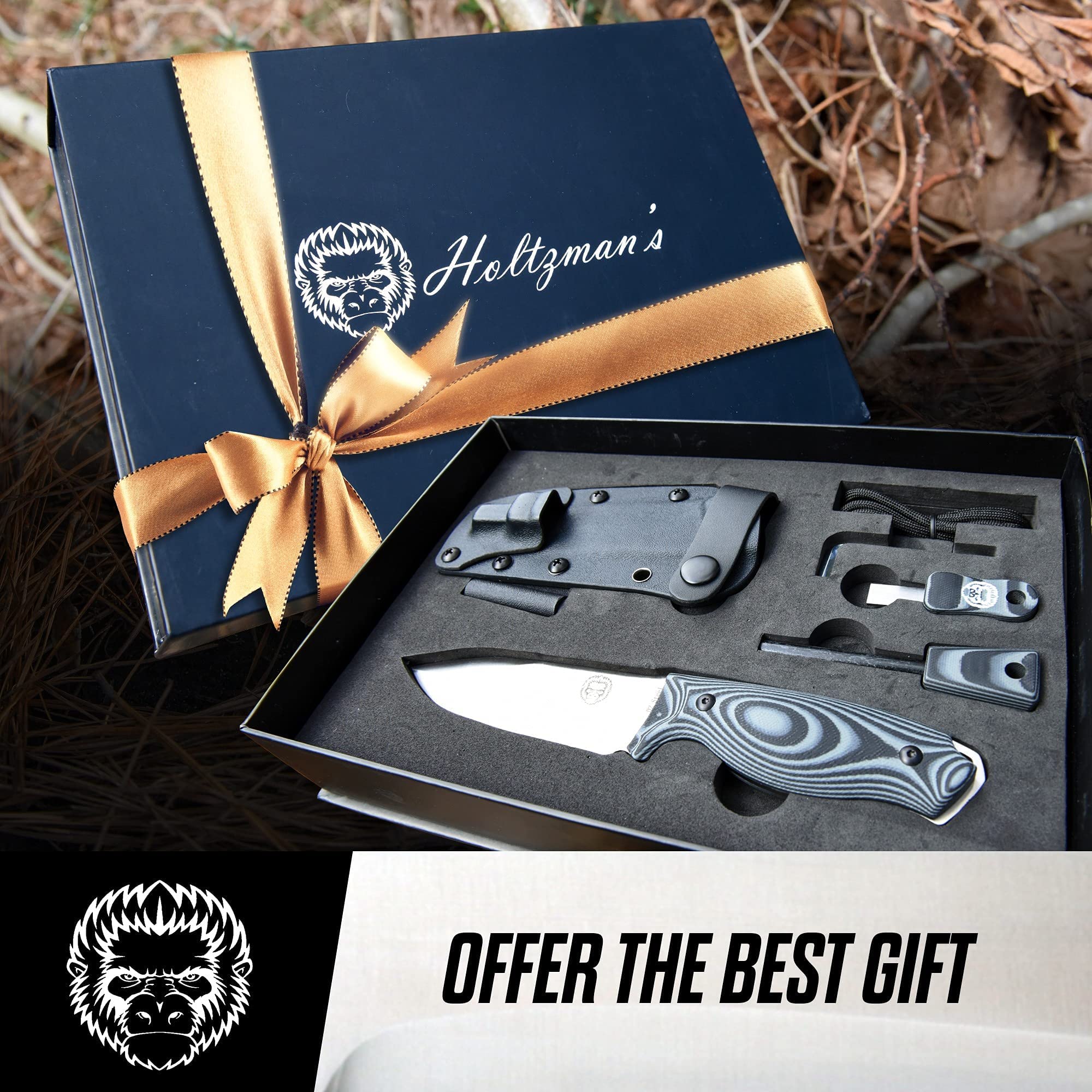 Premium 1095 High Carbon Steel Survival Knife & D2 Damascus Steel Knife Set - Outdoor Camping, Hunting, Bushcraft, and Emergency Preparedness Gear