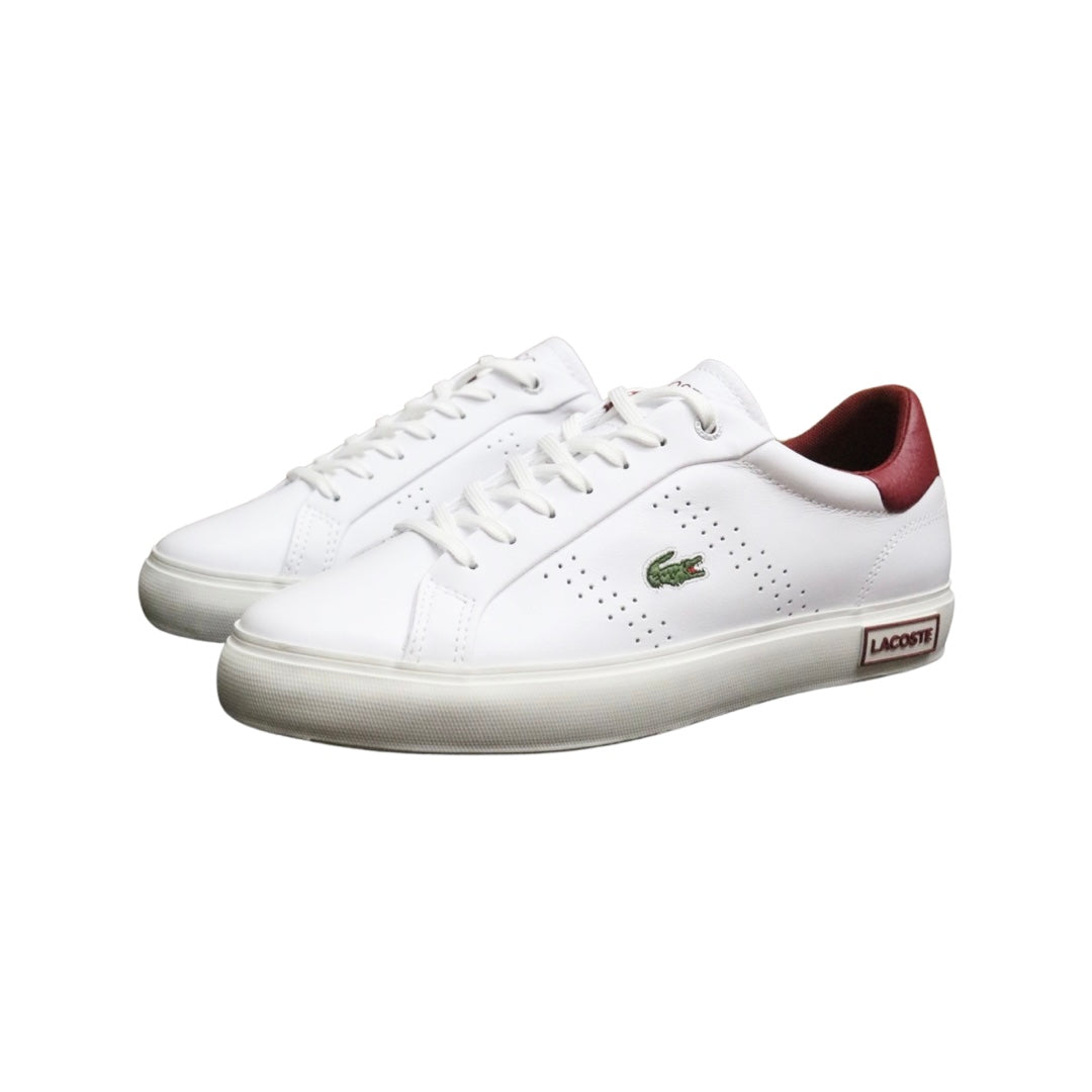 Lacoste Men's Powercourt 123 Sneakers - White & Red Athletic Shoes for Casual Wear & Tennis | Lightweight Comfortable Walking Shoes for Men