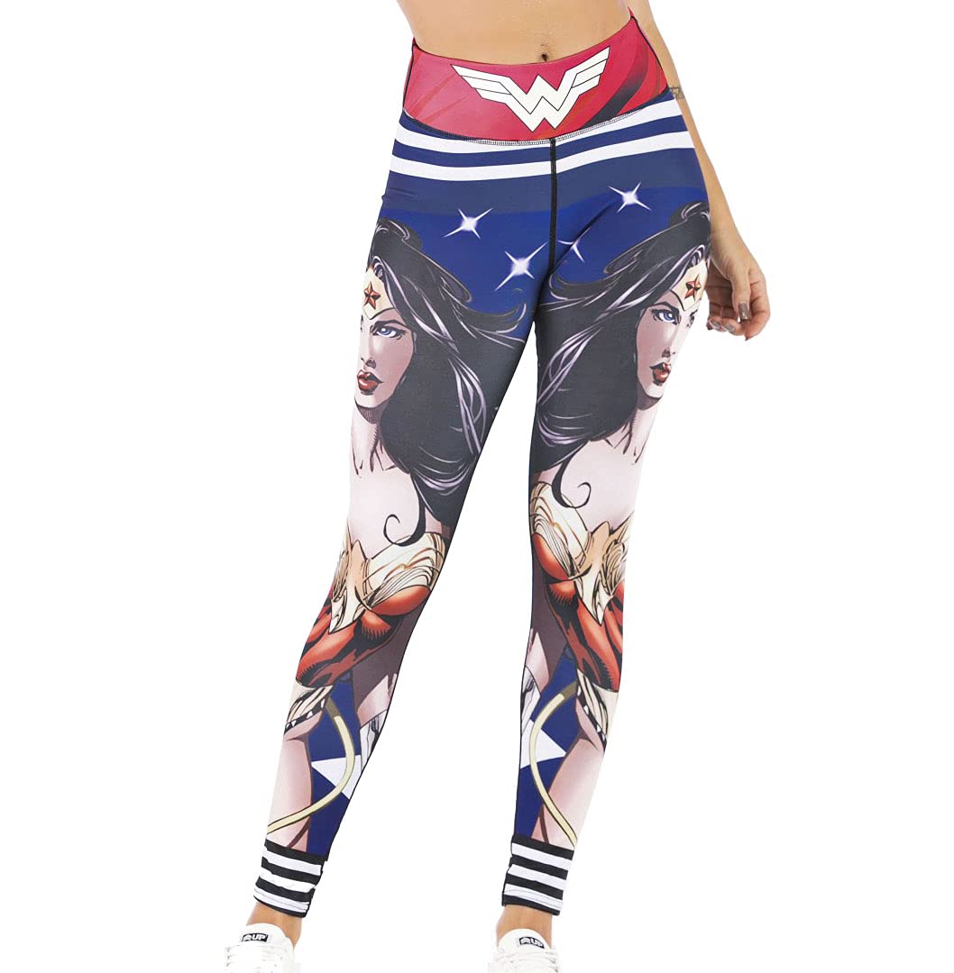 Women's Superhero Digital Print Yoga Leggings - High Waist Compression Workout Pants for Gym, Running & Casual Wear | Superhero-Themed Fitness Apparel
