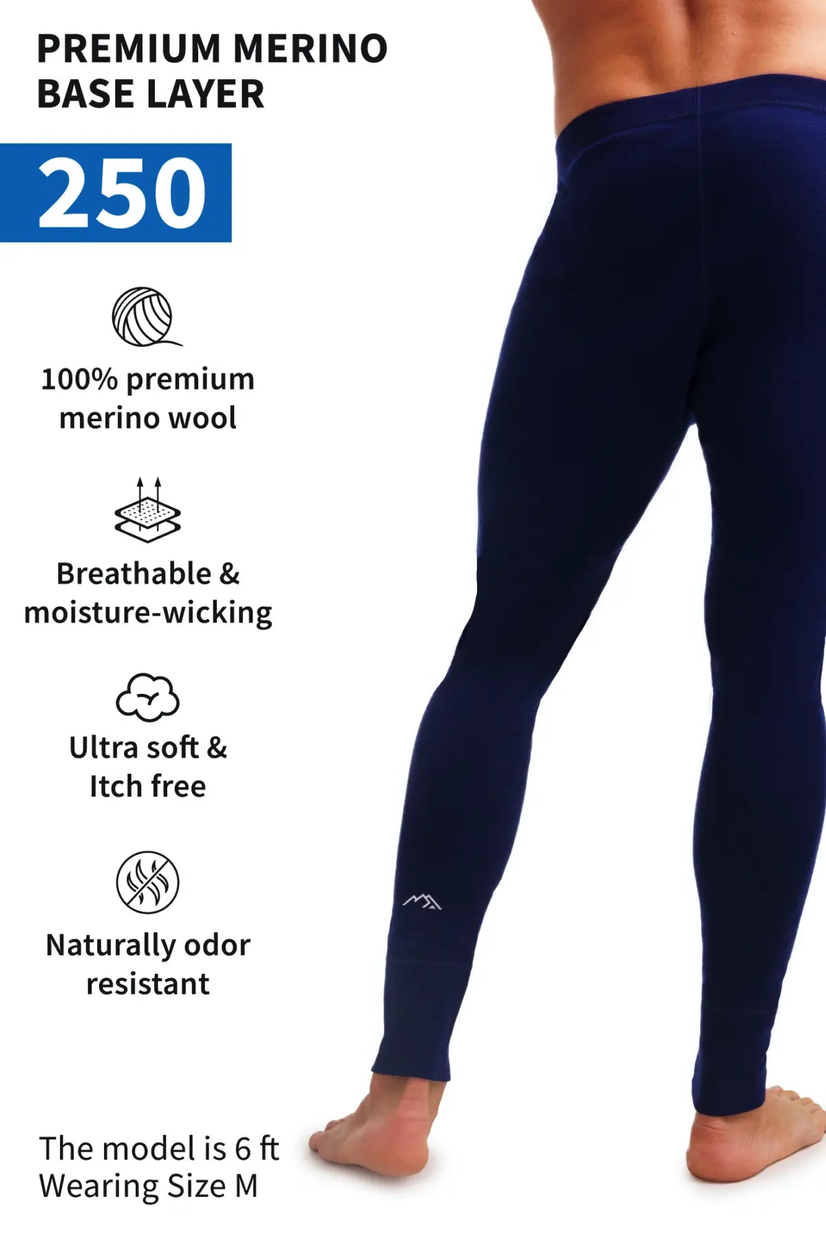 Premium Men's Merino Wool Pants 250 Navy Blue - Comfortable & Durable for Outdoor Activities, Travel & Work