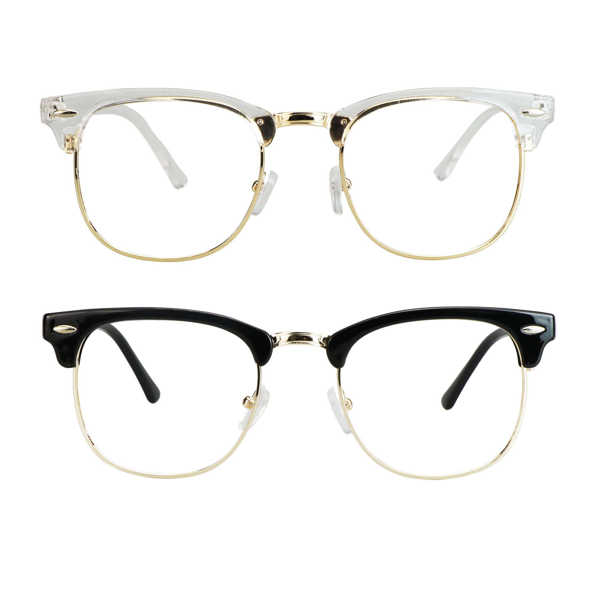 LifeArt Blue Light Blocking Glasses - 2 Pairs Anti Eyestrain for Computer & Gaming - Black Gold + Clear Gold (No Magnification) - Perfect for Office & Screen Time