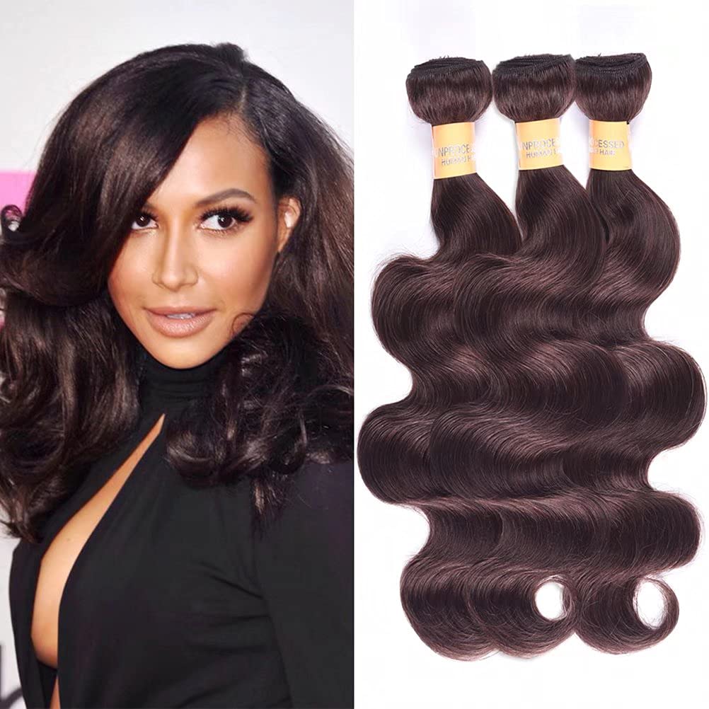 WOME Dark Brown Body Wave Human Hair Bundles 3-Piece Set - 100% Peruvian Virgin Remy Hair Extensions (12