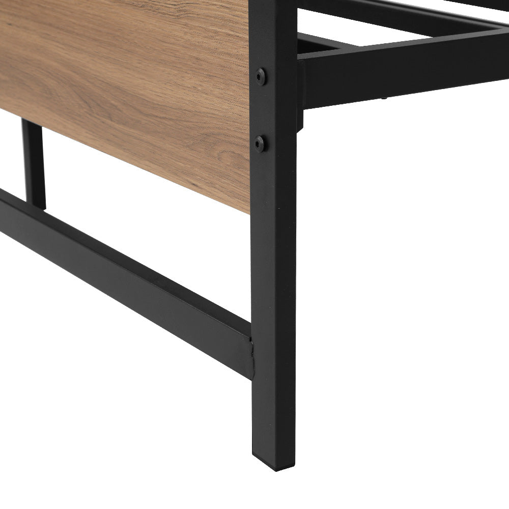 Industrial Style Queen Metal Bed Frame with Wood Accents - Sturdy & Elegant Black Bed Frame for Bedroom, Guest Room, or Dorm