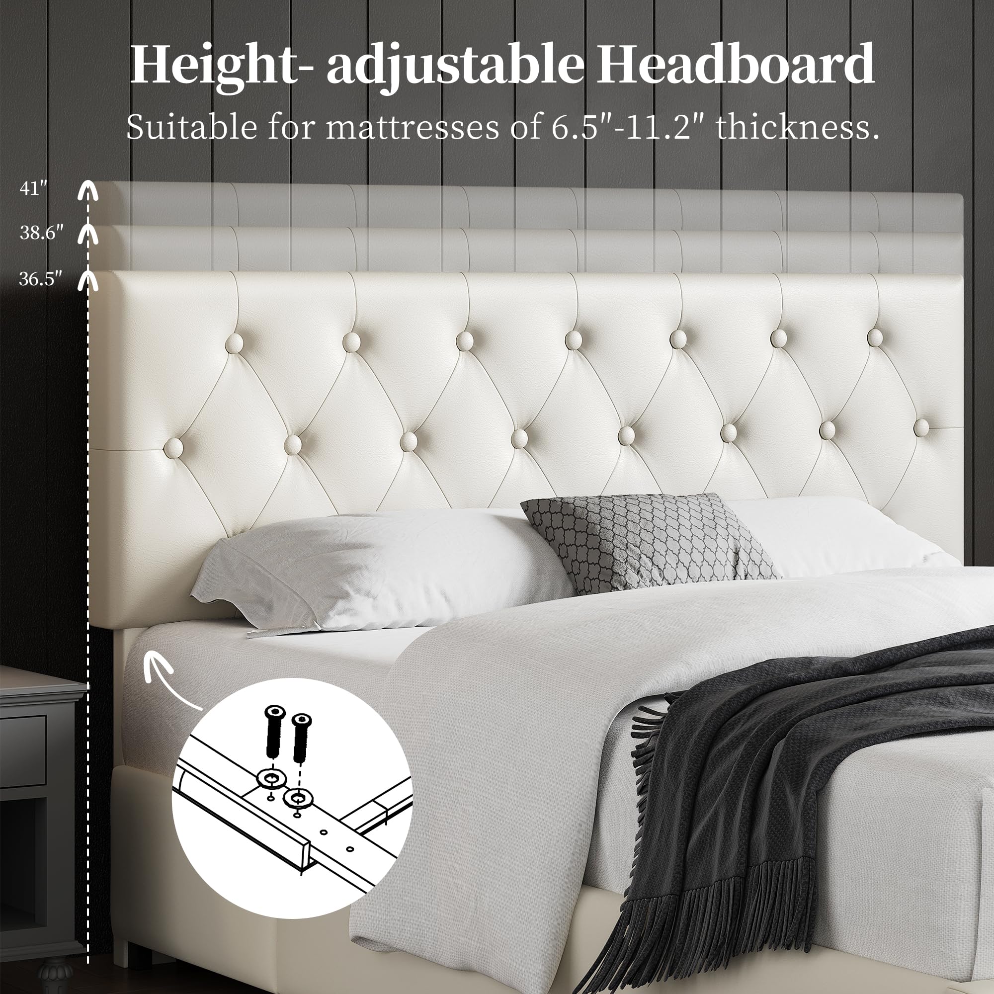 Yaheetech Queen Upholstered Bed Frame with Adjustable Diamond Button-Tufted Headboard & 3 Storage Drawers - Sturdy Wood Slat Support, Beige Platform Bed for Bedroom, Guest Room or Dorm