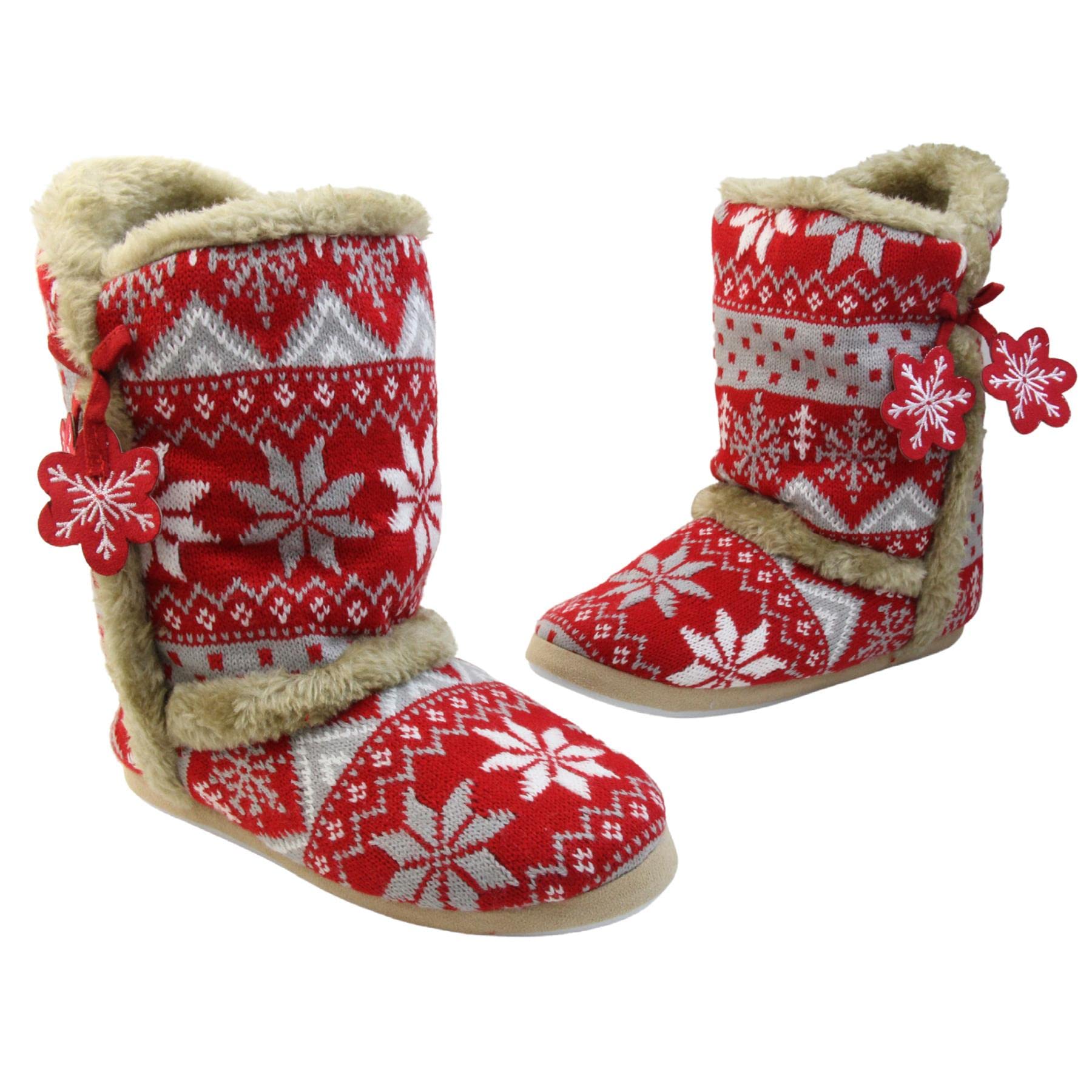 Dunlop Women's Nordic Faux Fur Memory Foam Slippers - Warm & Comfy House Shoes for Ladies, Girls - Perfect for Winter, Lounging at Home, and Scandinavian Style Comfort