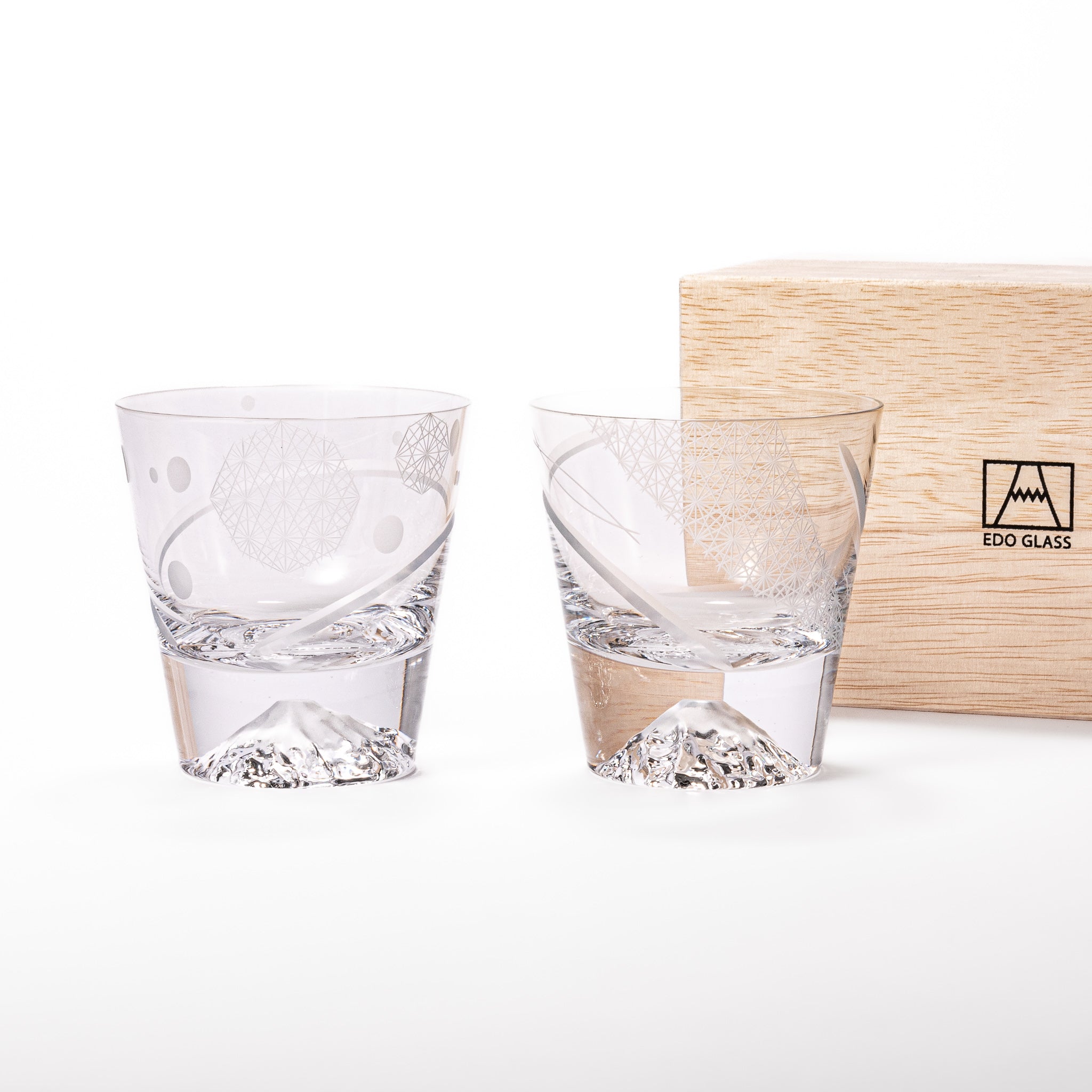 Tajima Mount Fuji Whiskey Glasses Set of 2 - Japanese Inspired Rocks Glasses for Bourbon, Scotch & Cocktails - Perfect for Home Bar, Gifts & Entertaining