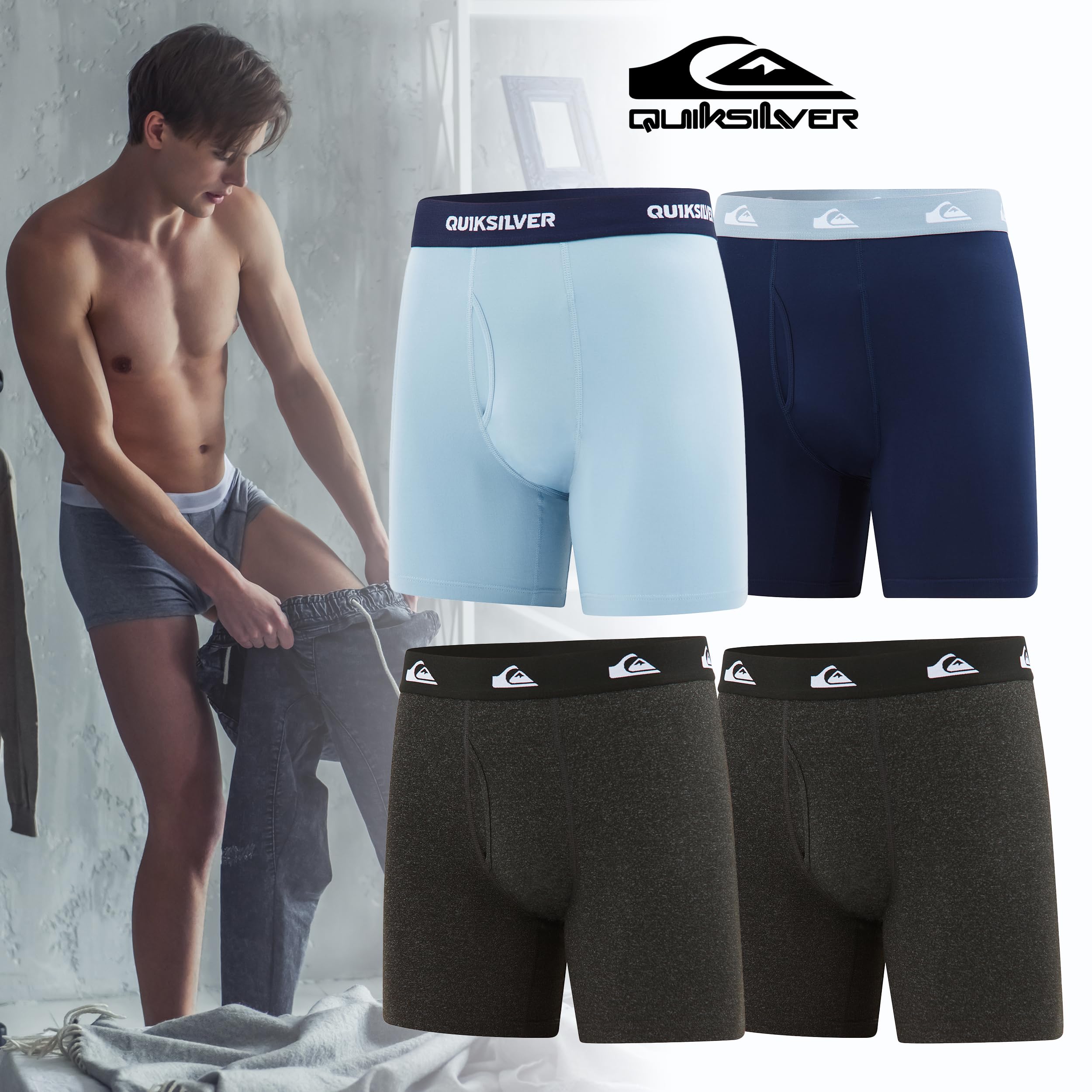 Quiksilver Men's Boxer Briefs 4-Pack - Super Soft Brushed Polyester Underwear for Men | Comfortable Daily Wear, Gym & Travel Underwear