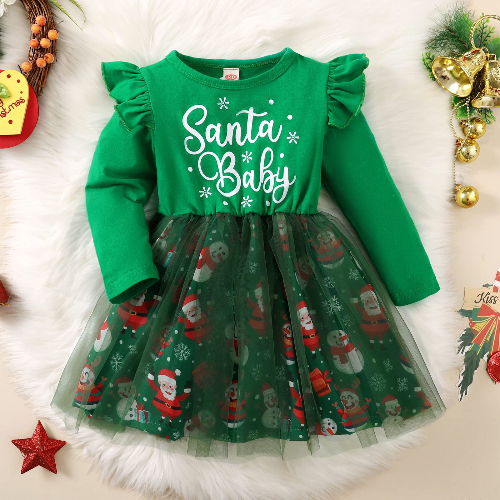 Baby Girls Christmas Jumpsuit - Long Sleeve Snowman Print Tulle Dress with Fluffy Splicing for Holiday Parties & Photoshoots | Infant Princess Party Outfit for Winter Celebrations