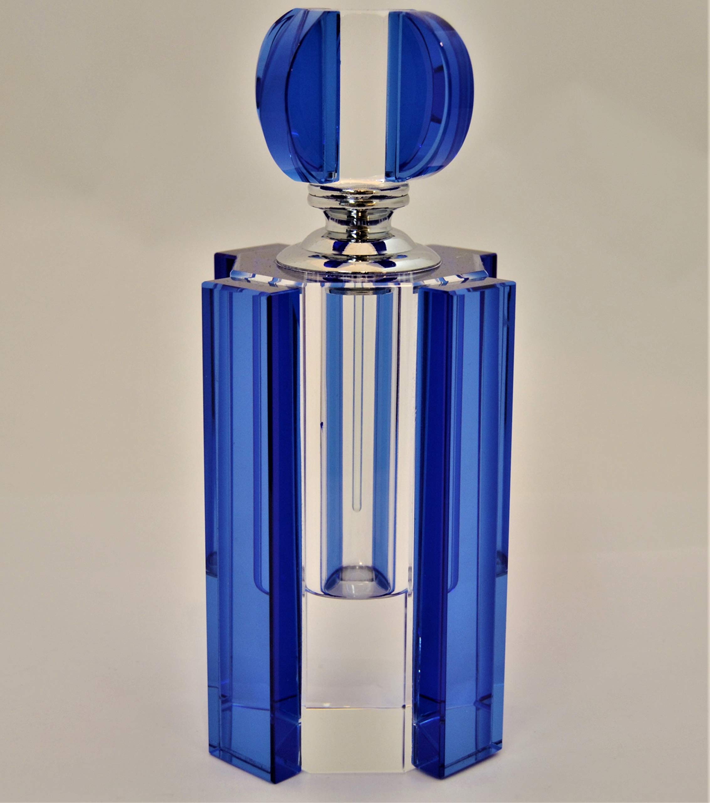 Vintage Art Deco Style Cut Crystal Perfume Bottle - Elegant Blue Glass Fragrance Dispenser for Home Decor, Wedding Gift & Vanity Display