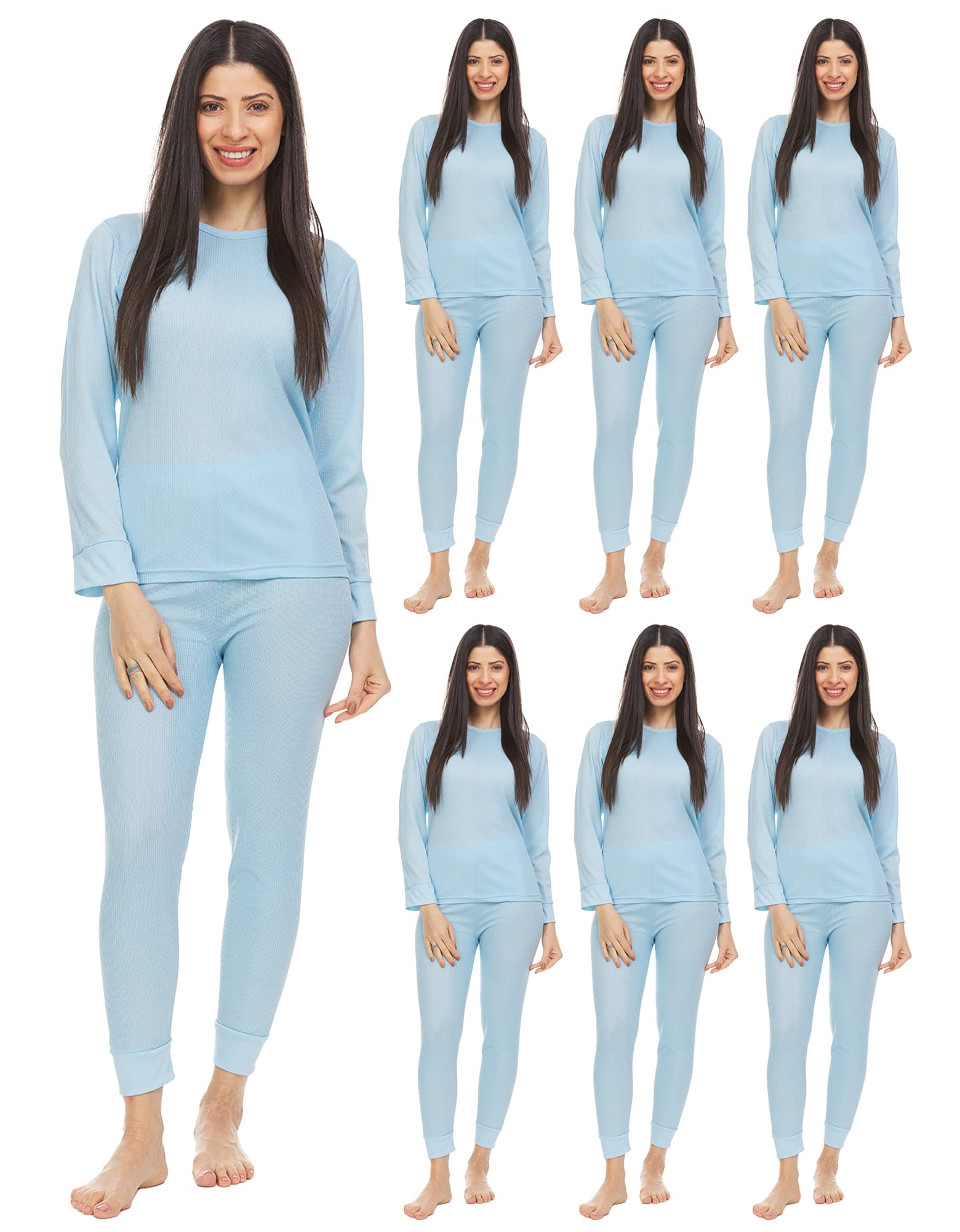 Wholesale Bulk 2-Piece Women's Thermal Underwear Set - Cotton Long Johns Base Layer Top & Bottom in Solid Colors - Perfect for Winter, Outdoor Activities & Layering