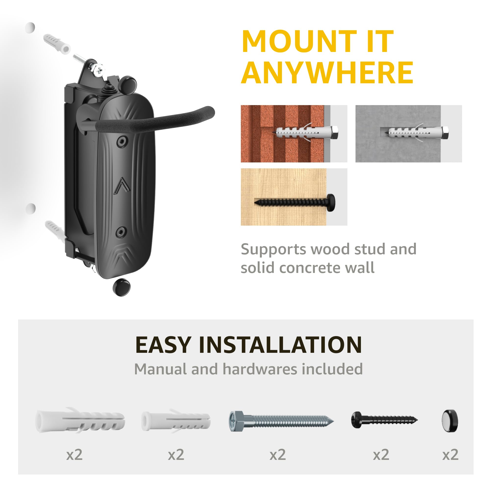 monTEK Swivel Bike Wall Mount - Heavy Duty Vertical Bike Rack for Garage Storage (Holds 66lbs, 4 Pack) - Space Saving Solution for Bikes, Scooters & Sports Equipment - Perfect for Small Apartments, Garages & Indoor Cycling Spaces