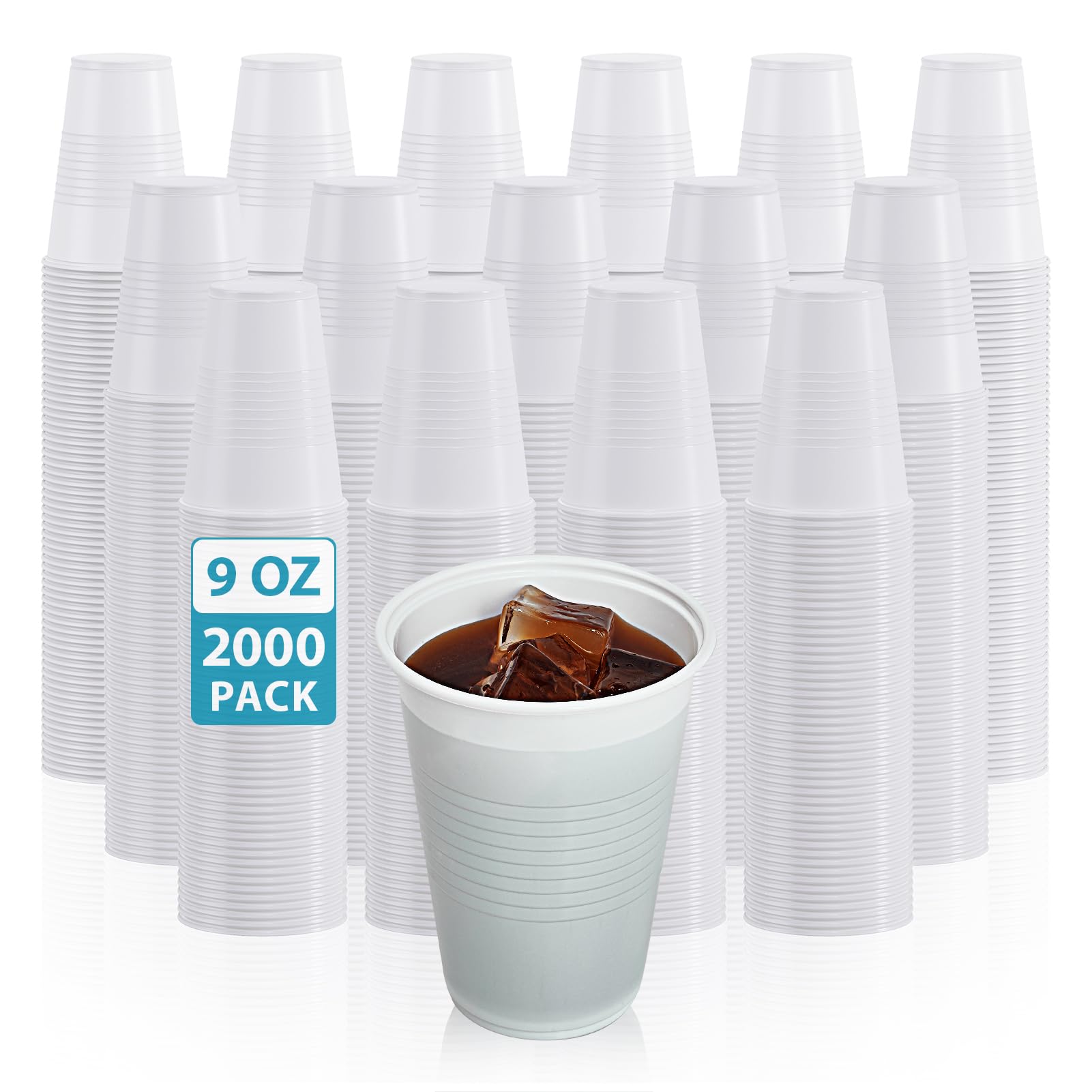 Lilymicky 2000 Pack 9 oz White Plastic Cups - Disposable Drinking Cups for Parties, Picnics, Events | Bulk Pack of 9 Ounce Cups for Birthday Celebrations, BBQs, Office Use & Family Gatherings