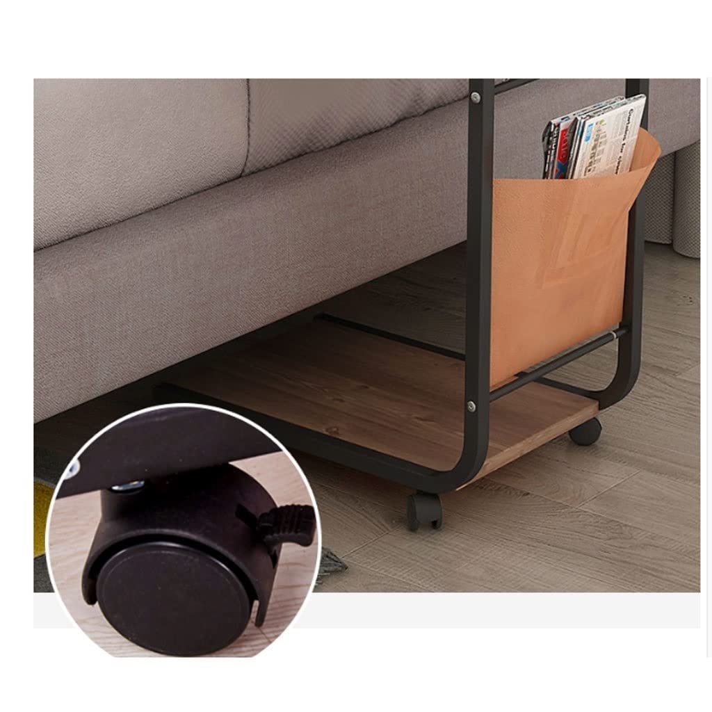 White Two-Tier Side Table with Metal Frame - C-Shaped End Table for Snacks, Laptop, or Nightstand - Storage Space for Living Room, Bedroom, Balcony & Office Use