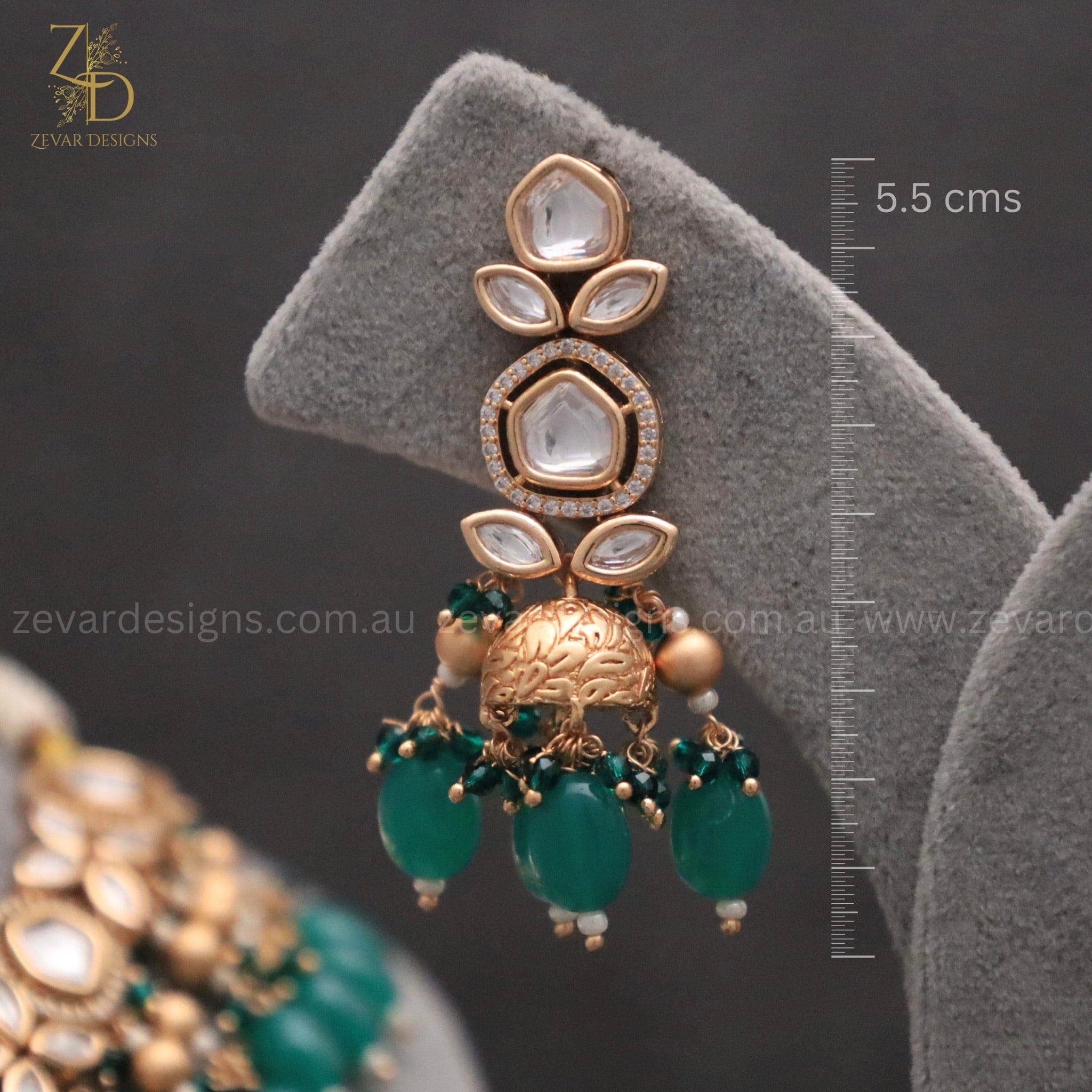 18K Gold Plated Kundan Polki Beaded Necklace Set with Pearls & Emerald Green Drops | Indian Bridal Jewelry for Weddings, Parties & Special Occasions