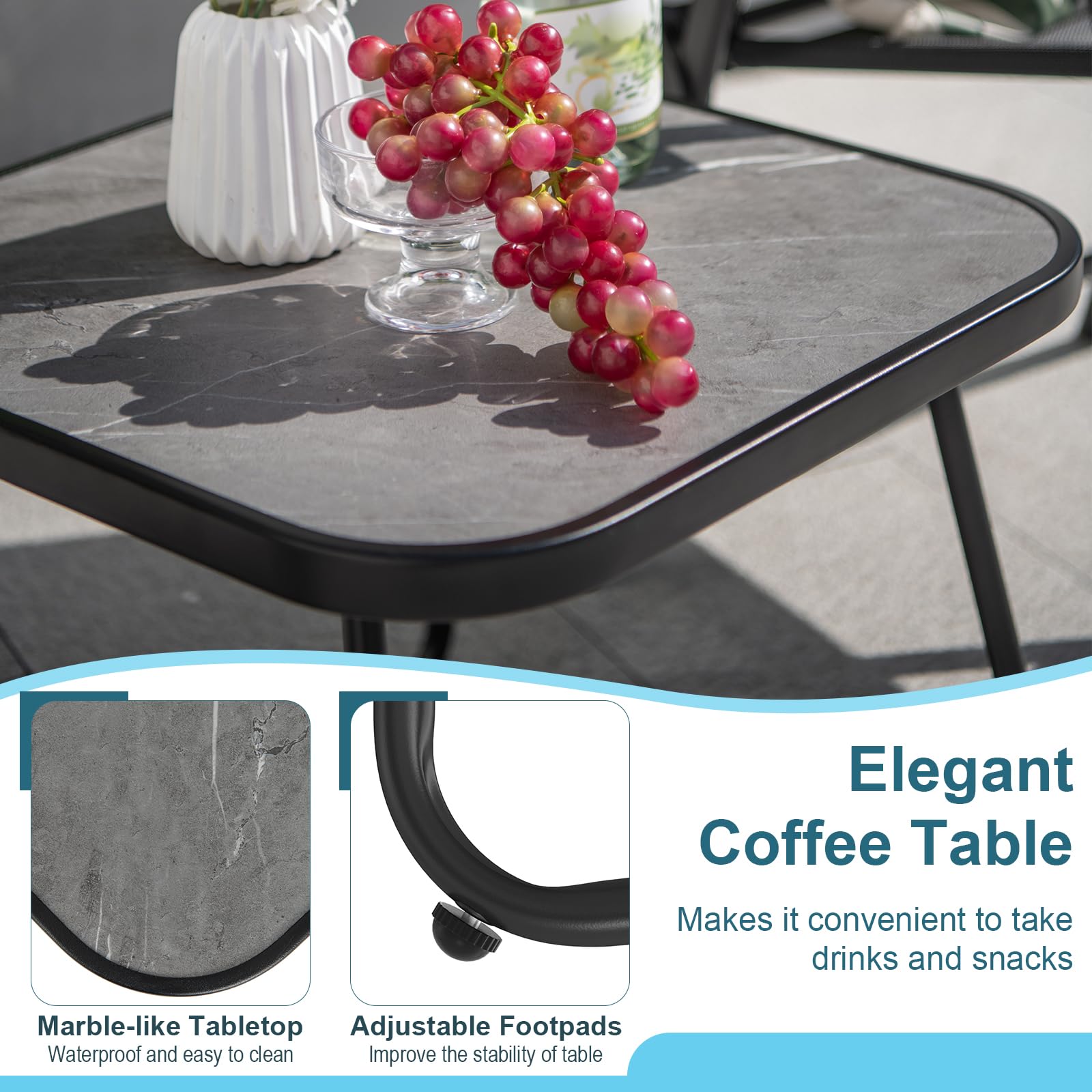 Tangkula 3-Piece Patio Fistro Set - 2 Folding Chairs with Coffee Table, Durable Steel Frame & Breathable Fabric, Compact Outdoor Furniture for Backyard, Poolside, Balcony, Garden or Patio (Black) - Perfect for Relaxing, Entertaining Guests or Enjoying Morning Coffee Outdoors