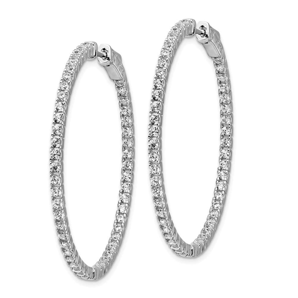 Sterling Silver Rhodium-Plated Cubic Zirconia Hinged Hoop Earrings for Women - Elegant In & Out Design QE8025 | Perfect for Parties, Weddings & Everyday Wear
