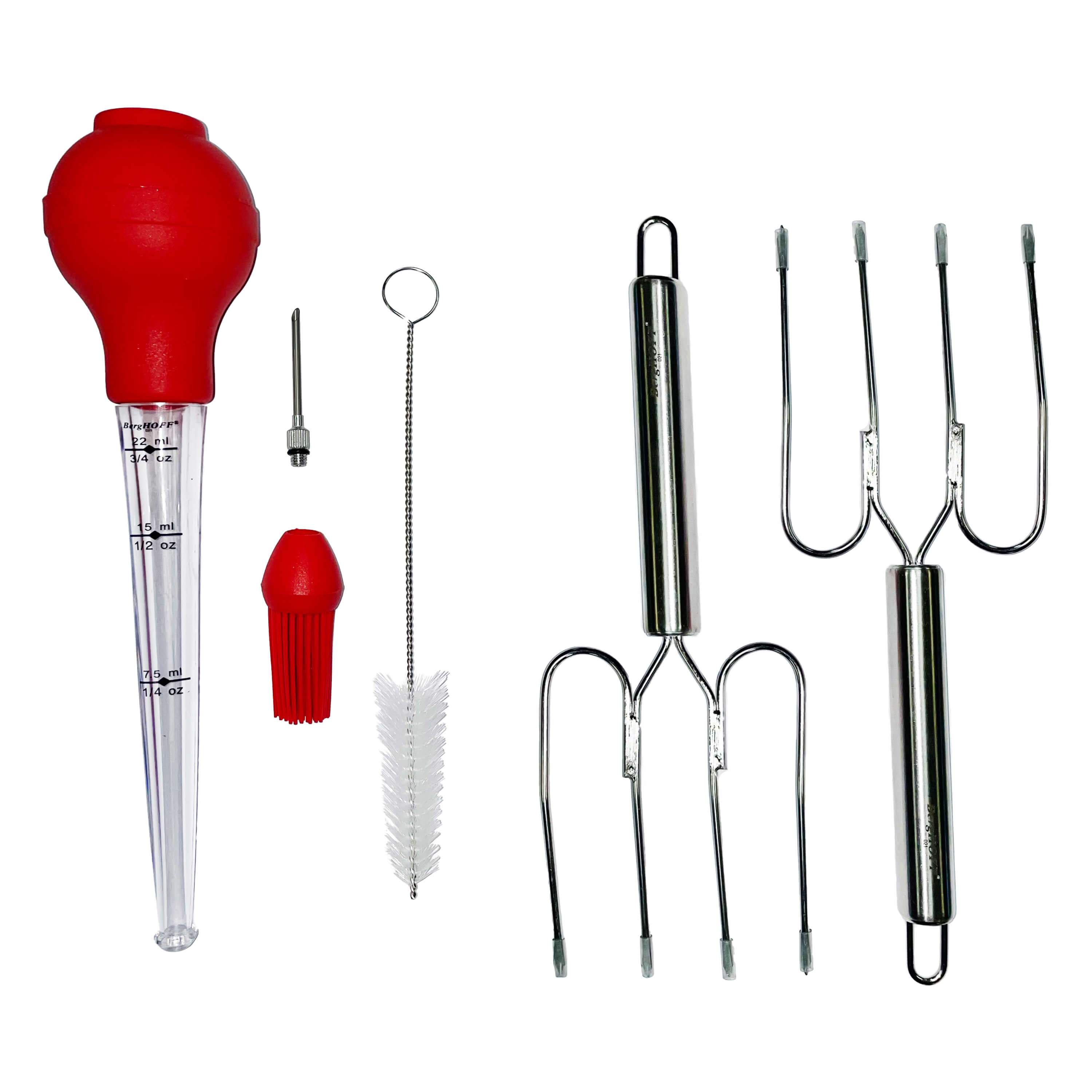 BergHOFF Essentials 7-Piece Turkey Baster Set with Silicone Brush & Carving Fork - Perfect for Thanksgiving, Roasting, and Holiday Cooking