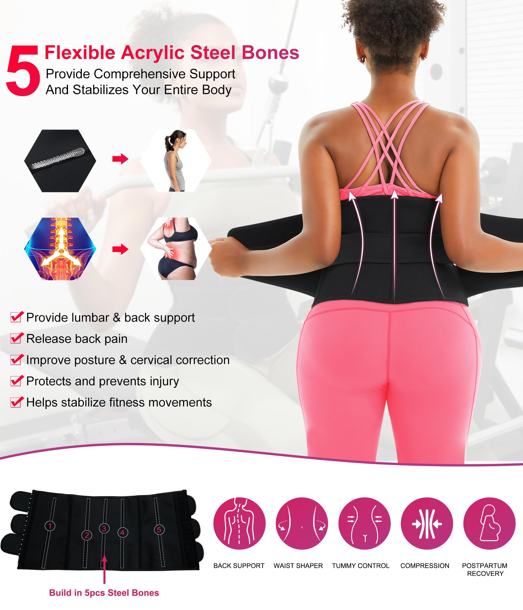 TrainingGirl Women's Waist Trainer Corset - Tummy Control Slimming Belt for Workout & Weight Loss | Postpartum Body Shaper, Sweat Waist Cincher for Gym, Yoga & Everyday Wear
