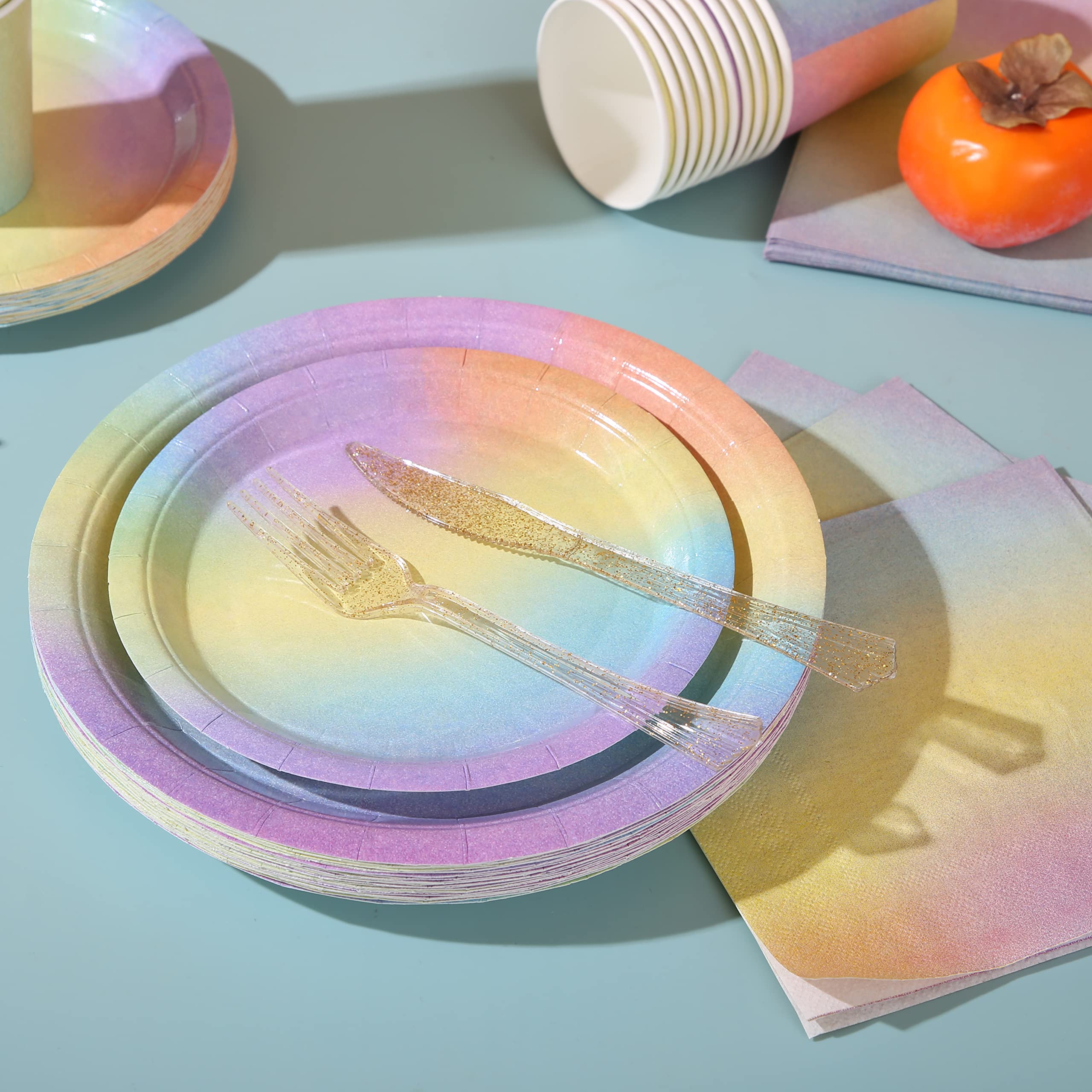 192-Piece Pastel Purple Birthday Party Supplies Set - Includes Plates & Napkins for Easter, Rainbow Themed Celebrations - Iridescent Pink & Purple Tableware for 24 Guests - Perfect for Baby Showers, Bridal Showers & Birthday Parties