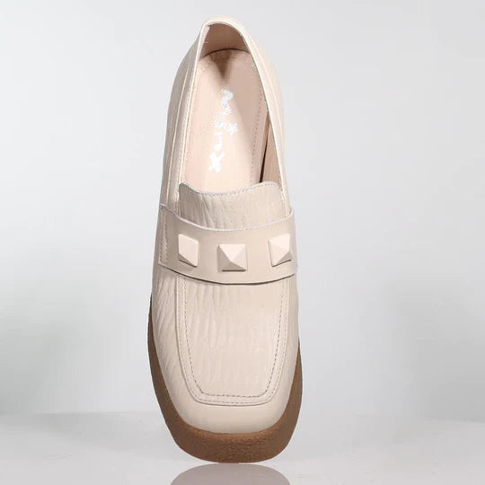 Minx Kendra Ivory Quilted Leather Shoes for Women - Comfortable & Stylish Loafers for Work, Office & Casual Wear