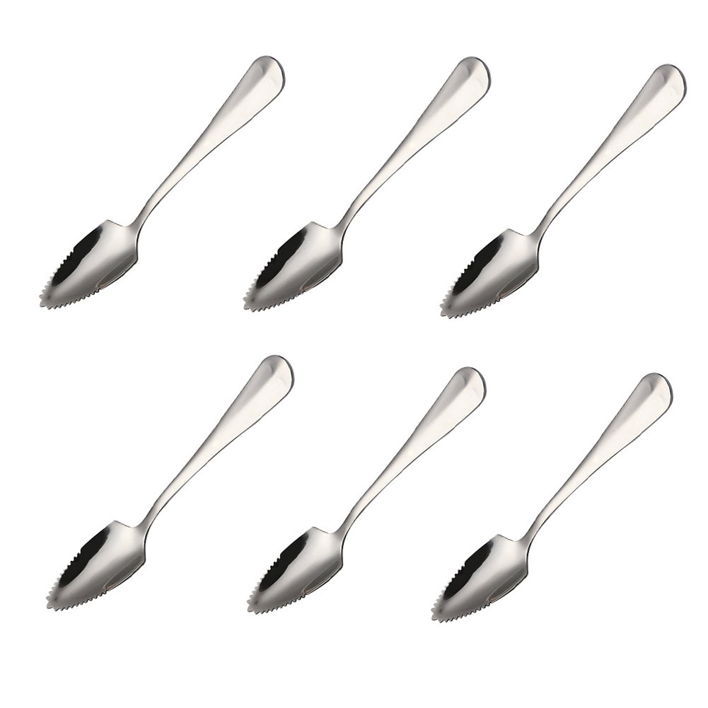 6-Piece Stainless Steel Grapefruit Spoon Set with Serrated Edge - 6 Inch Silver Kitchen Utensils for Fruit Salad, Desserts, and Breakfast