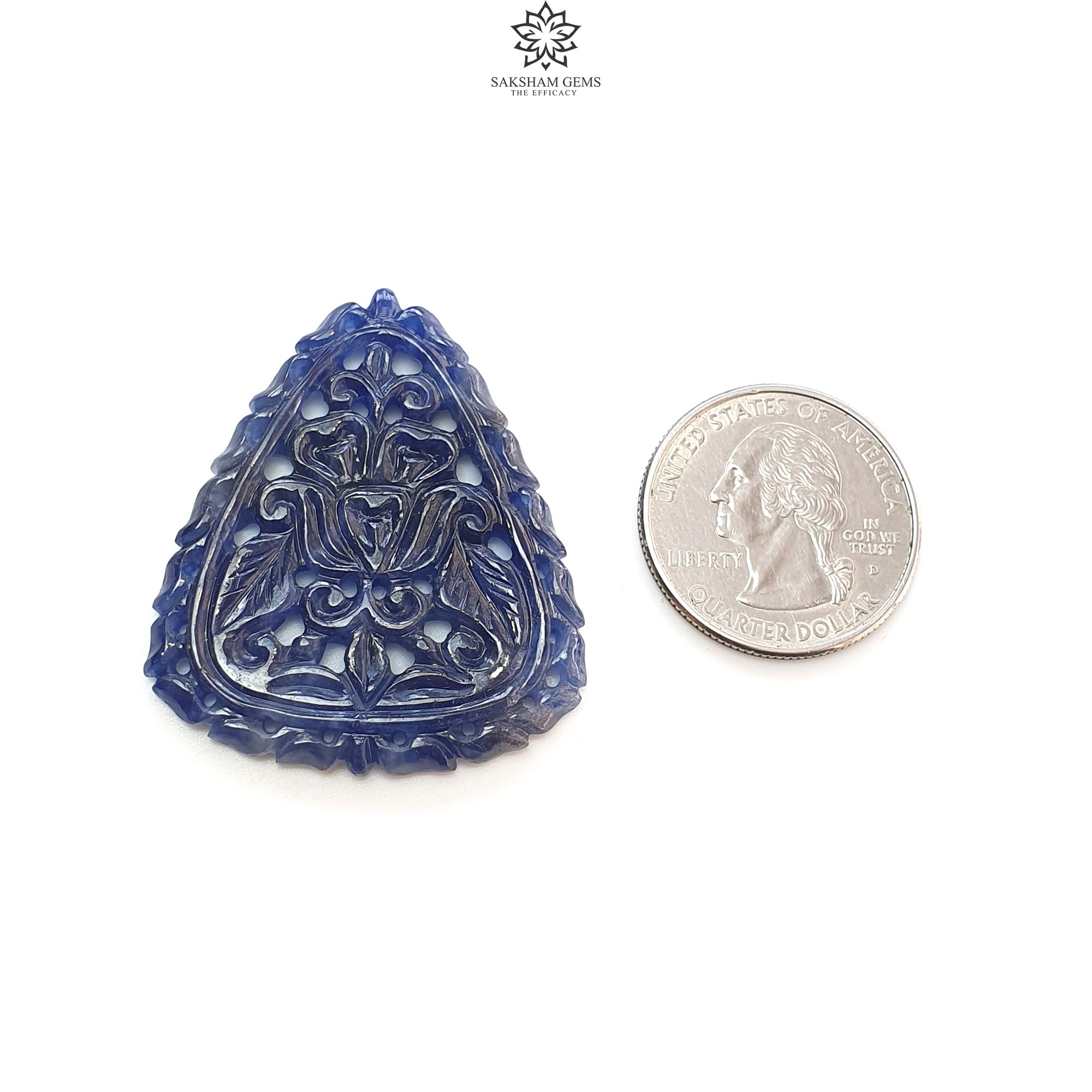 Natural Untreated Blue Sapphire Gemstone Carving - 58.80cts Unheated Hand-Carved Triangle Shape (42x36mm) for Jewelry Making, Meditation & Spiritual Healing