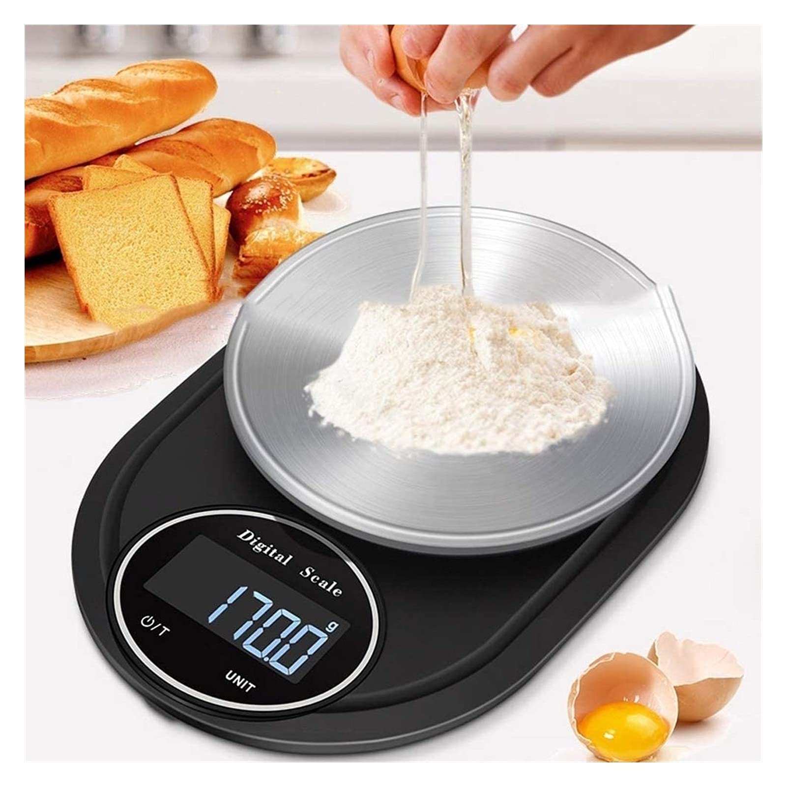 Premium Digital Kitchen Scale for Baking & Cooking - 11lb/5kg Capacity, 1g/0.05oz Precision, Stainless Steel & Tempered Glass - Perfect for Meal Prep, Coffee Brewing, and Portion Control