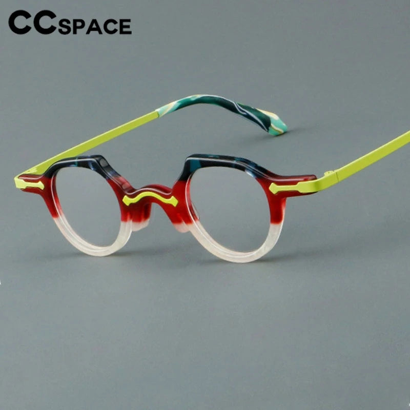 CCspace Women's Full Rim Irregular Round Acetate Eyeglasses Frame 302177 - Trendy Retro Glasses for Women, Fashionable Eyewear for Work, Reading & Daily Use