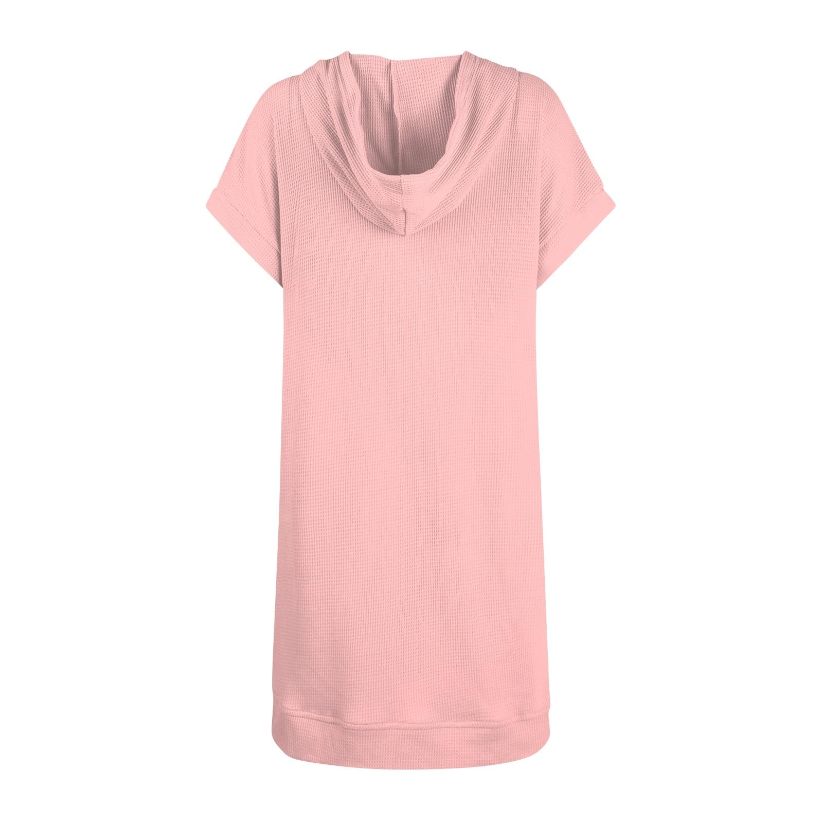 Women's Summer Waffle Knit Tunic Top - Casual Short Sleeve Oversized Shirt with Pockets for Leggings | Crewneck Hoodie Style | Perfect for Yoga, Lounge & Everyday Wear