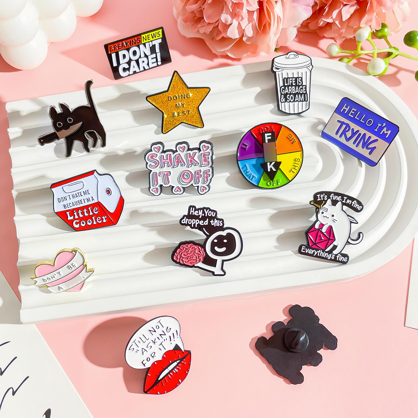 Pibupibu 12 Pack Fun Enamel Pins Set - Cute Cartoon Brooches for Backpacks, Jackets, Hats & Bags | Novelty Mood Pins, Art Accessories & Cool Gifts for Teens, Students & Collectors | Perfect for School, Work, Parties & Everyday Fashion