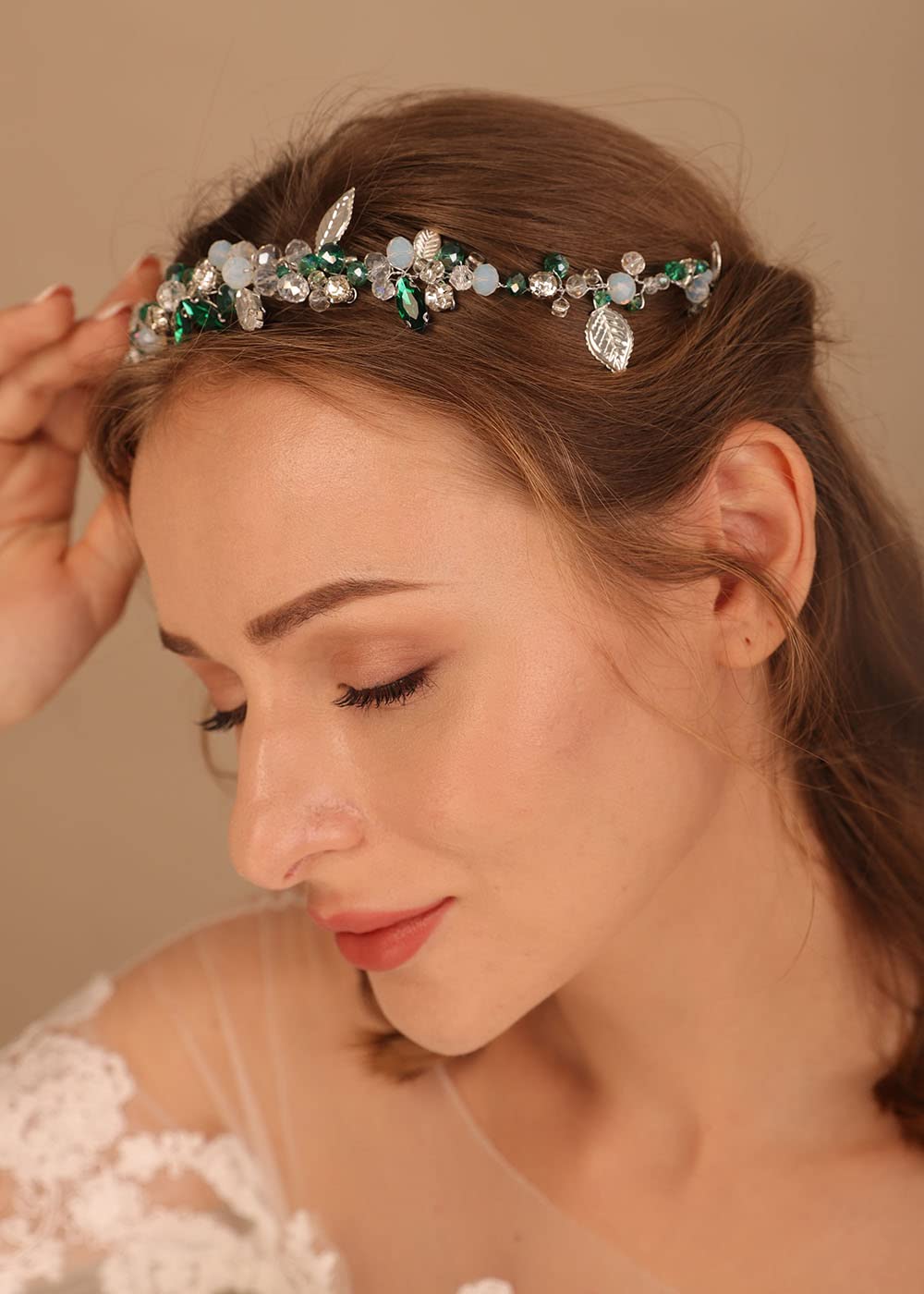 Denifery Makeup Rhinestone Green Crystal Wedding Hair Vine Headband – Elegant Bridal Hair Accessories for Women & Girls – Perfect for Weddings, Prom, Parties & Special Occasions