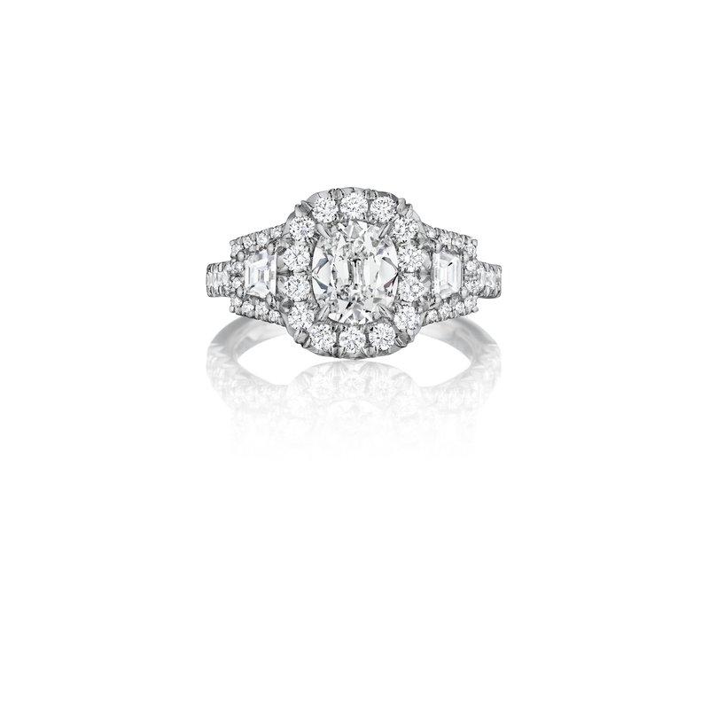 Exquisite Three Stone Halo Engagement Ring - 14K White Gold Diamond Wedding Band for Women - Perfect for Proposals, Anniversaries & Romantic Occasions