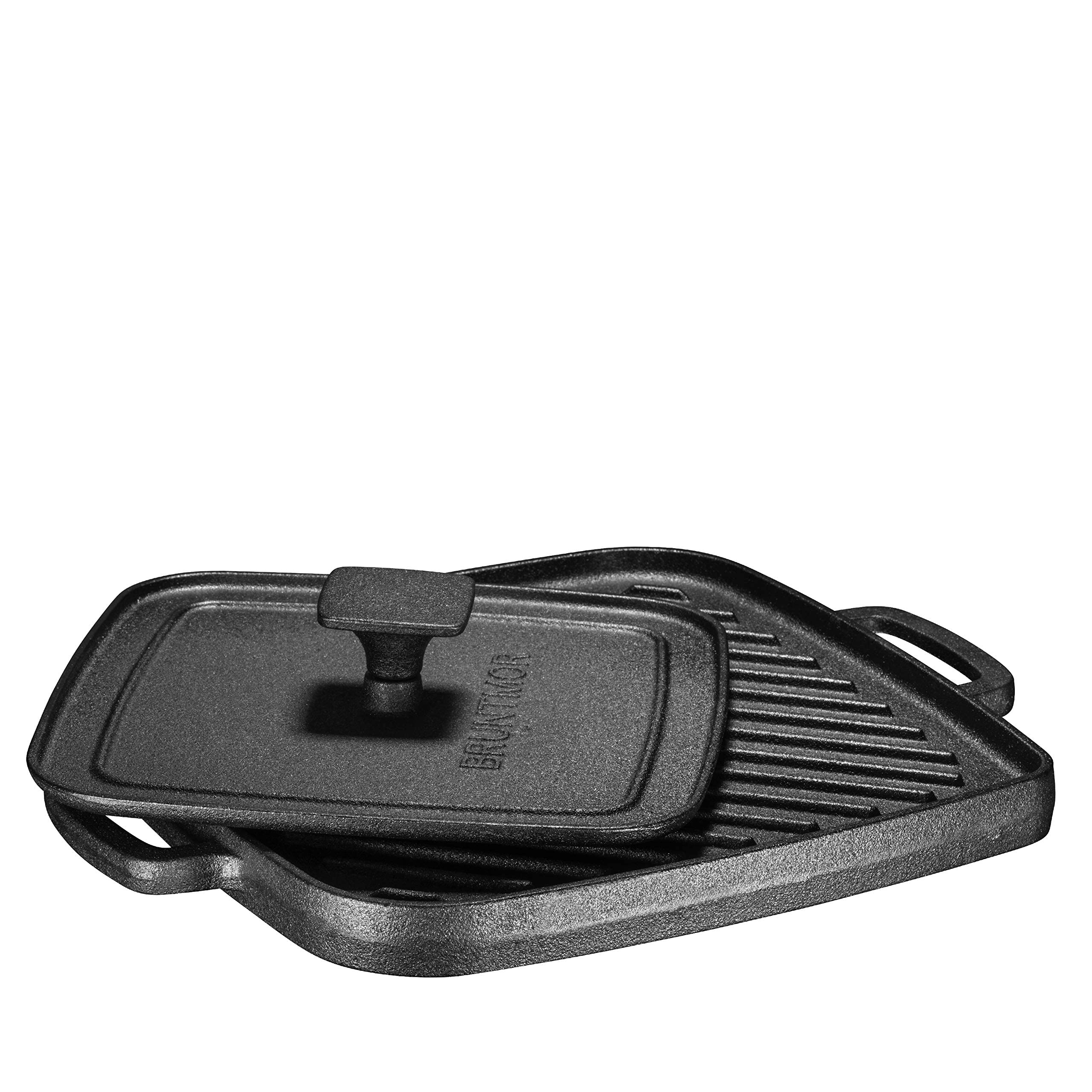 Bruntmor 2-in-1 Pre-Seasoned Square Cast Iron Reversible Grill & Griddle - Heavy Duty Cookware for Single Burner Stoves, Camping & Outdoor Cooking - Perfect for Pancakes, Steaks & BBQ at Home or Picnics
