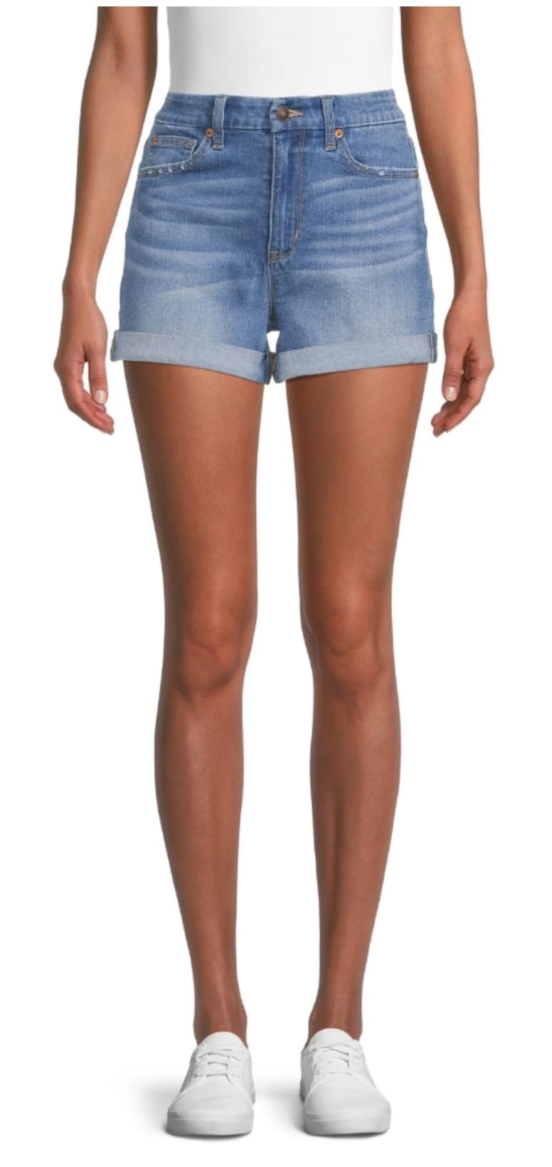 No Boundaries Junior's Medium Wash Super High Rise Curvy Mom Shorts - Size 15, Denim Blue | Comfortable Stretch Shorts for Teens & Women | Perfect for Summer, Casual Wear & Outfits