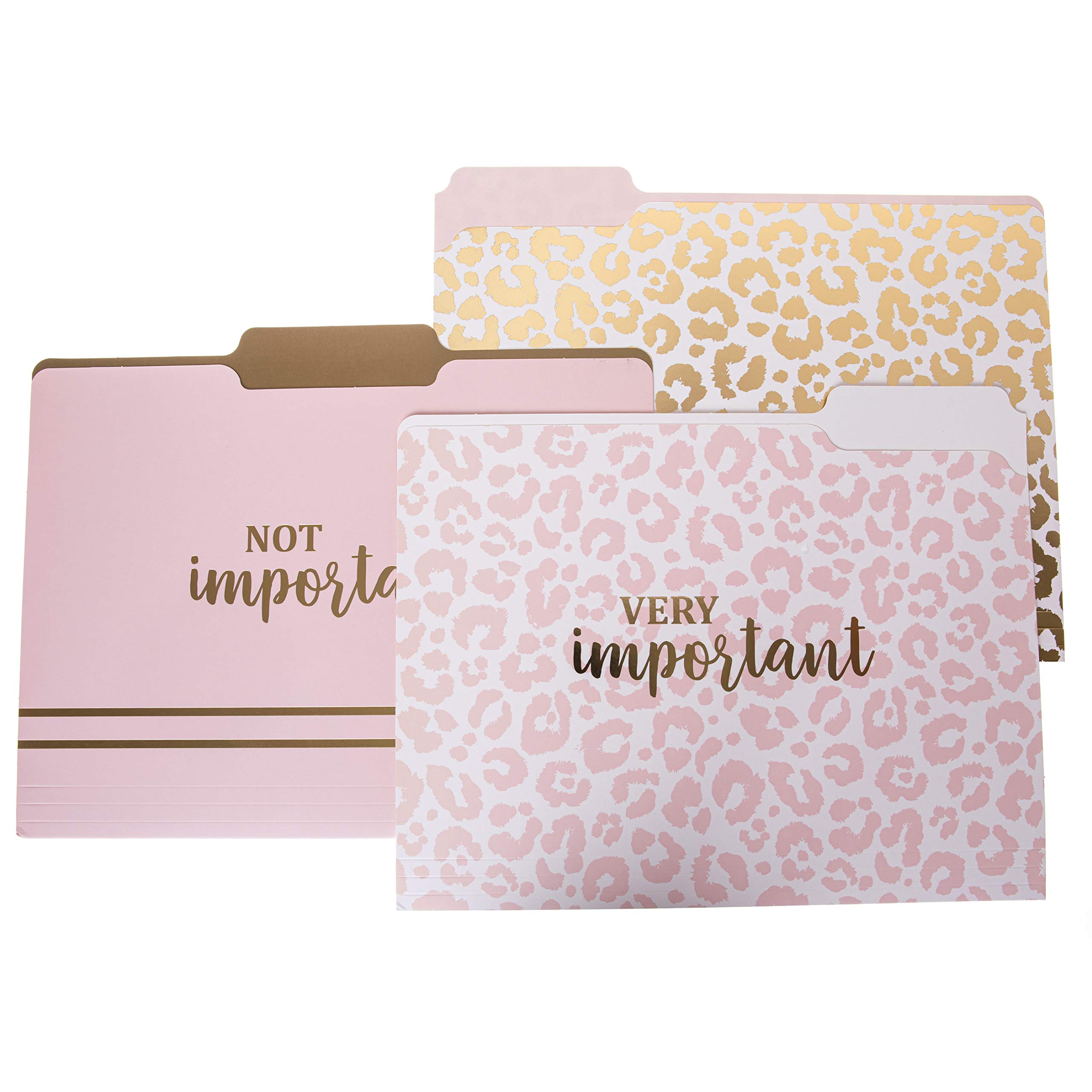 Premium Graphic Designer 'Very Important' File Folders - Set of 9 (3 Stylish Designs) | Letter Size Office Organizers | Decorative & Durable Coated Cardstock | Gold Foil Lettering & Leopard Print | 1/3-Cut Tabs - Perfect for Office Organization, Home Filing & Creative Workspaces