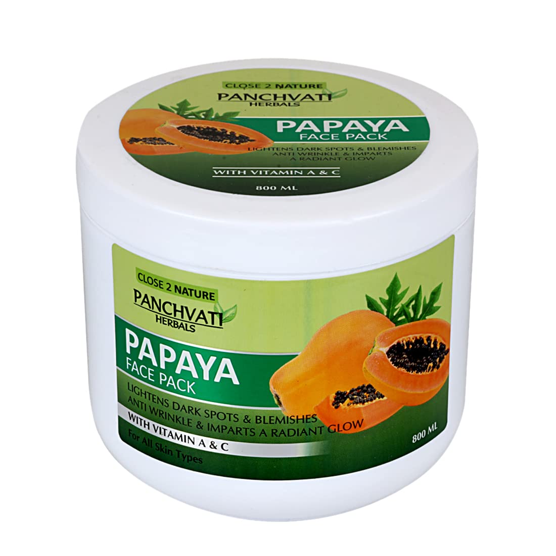 Panchvati Herbals Regular Papaya Face Mask for Glowing Skin | 800ml Exfoliating Face Pack to Remove Dead Skin Cells & Anti-Aging Treatment | Perfect for Daily Skincare Routine & Spa Day at Home