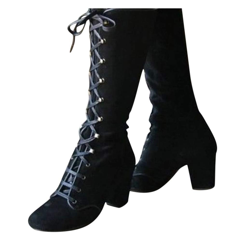 Xudanell Women's Knee High Boots - Round Toe Lace Up Suede Chunky Heel Winter Boots with Faux Fur Lining | Warm & Stylish for Casual Outfits, Office Wear & Winter Fashion