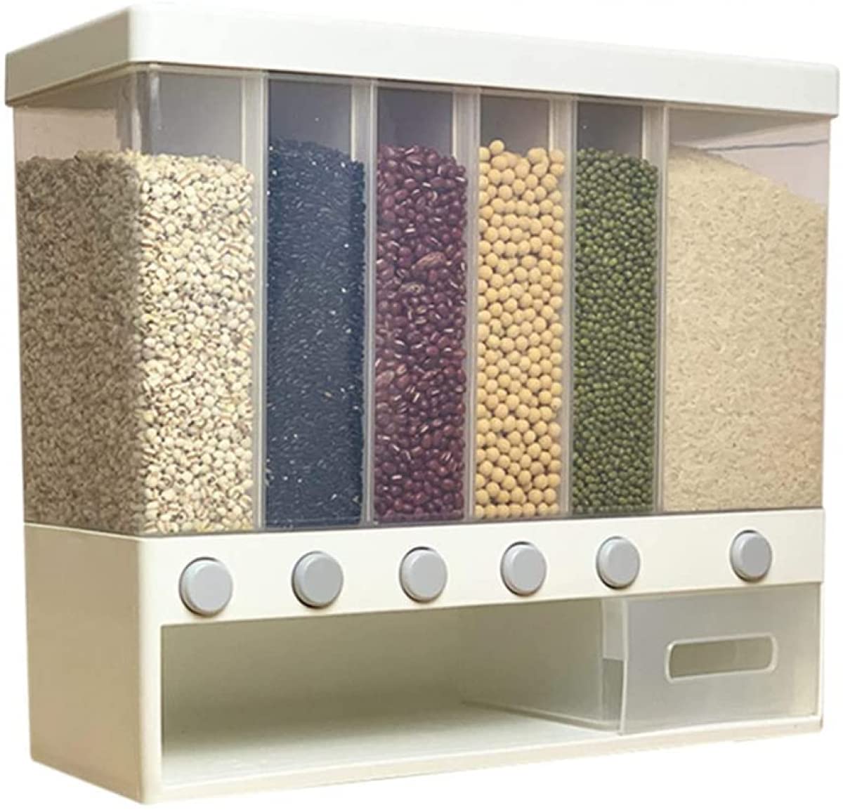NENYAO Wall-Mounted Cereal Dispenser - Automatic Measuring Multi-Compartment Rice Bucket & Dry Food Storage Container | Perfect for Kitchen Pantry Organization & Bulk Food Dispensing